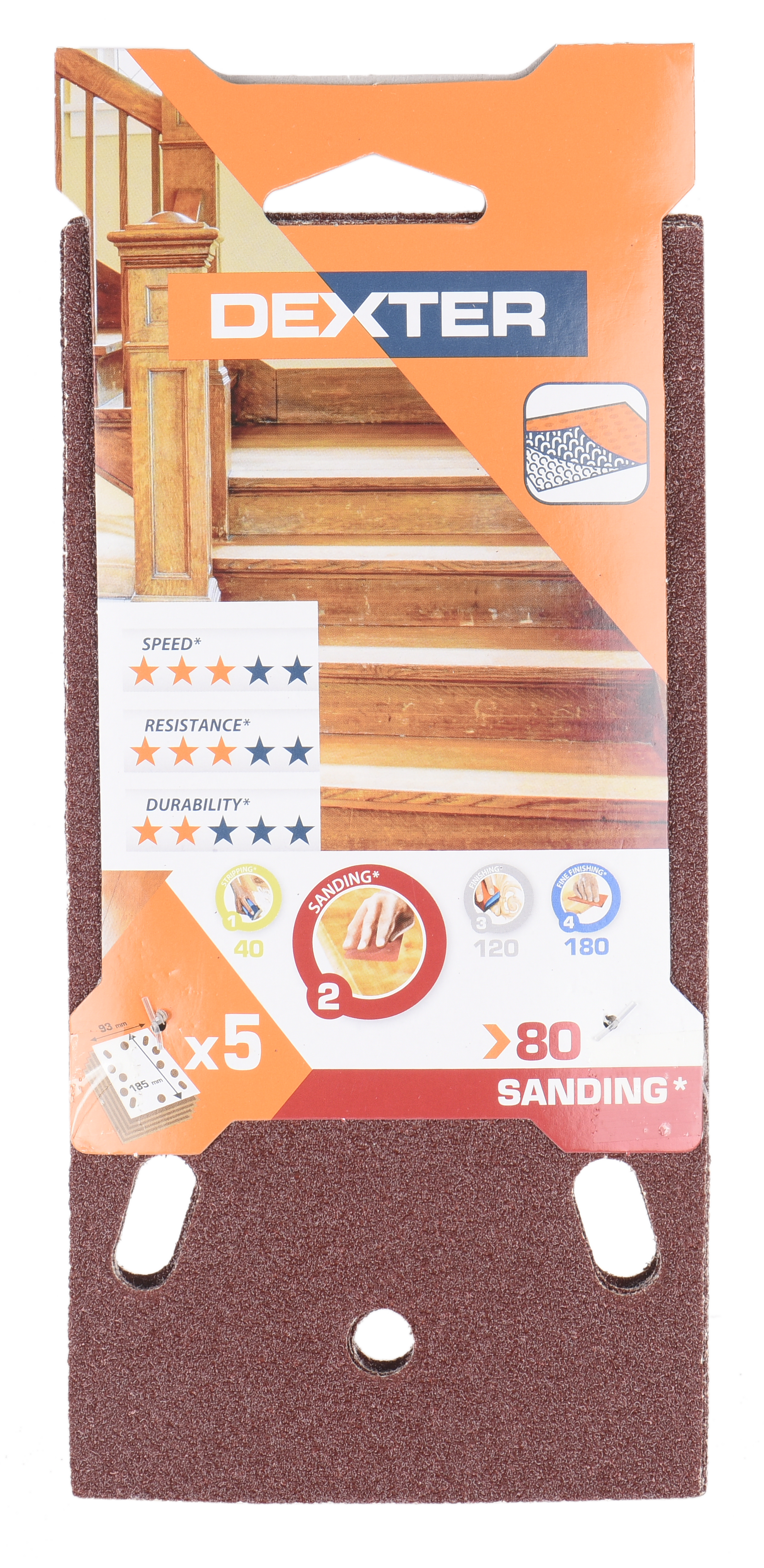 5 patines de lija DEXTER 185x93, grano 80 - 11