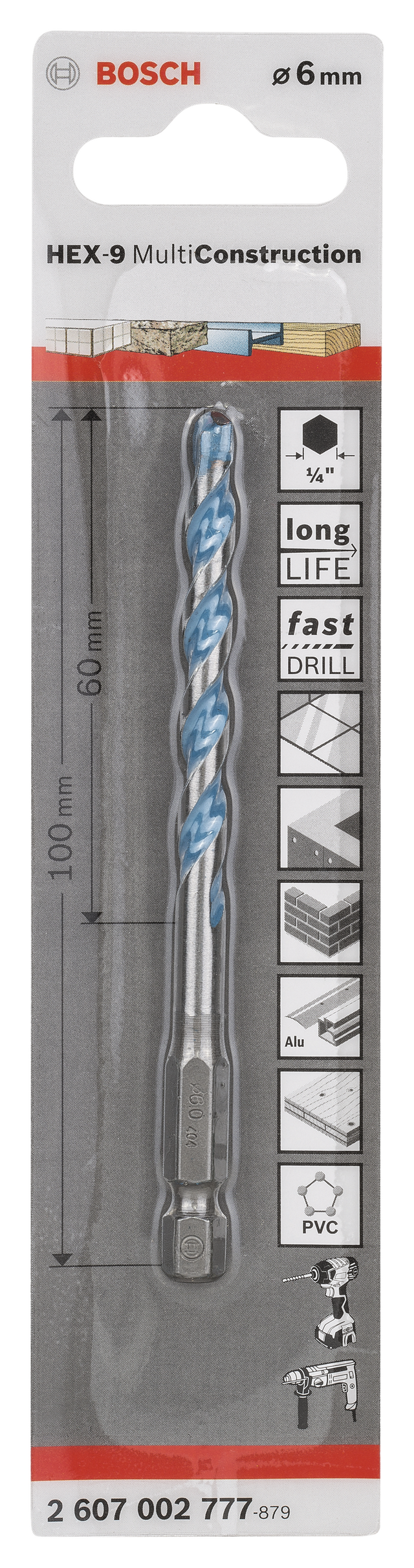 Broca multimateriais 6x60x100 mm Bosch Hex-9
