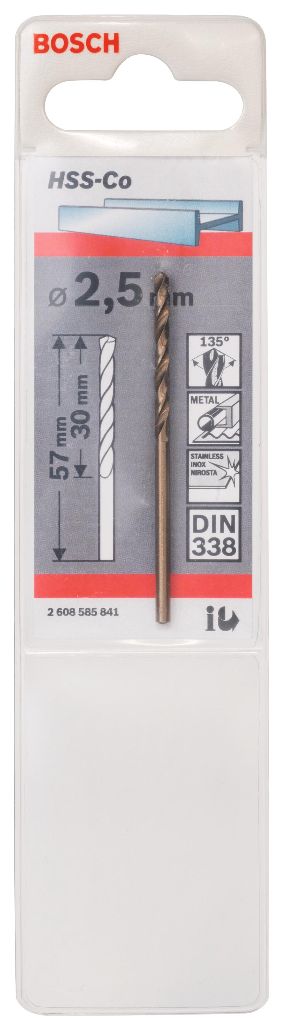 Broca para metal ø 2.5 x l. 57 mm bosch hss-co din338