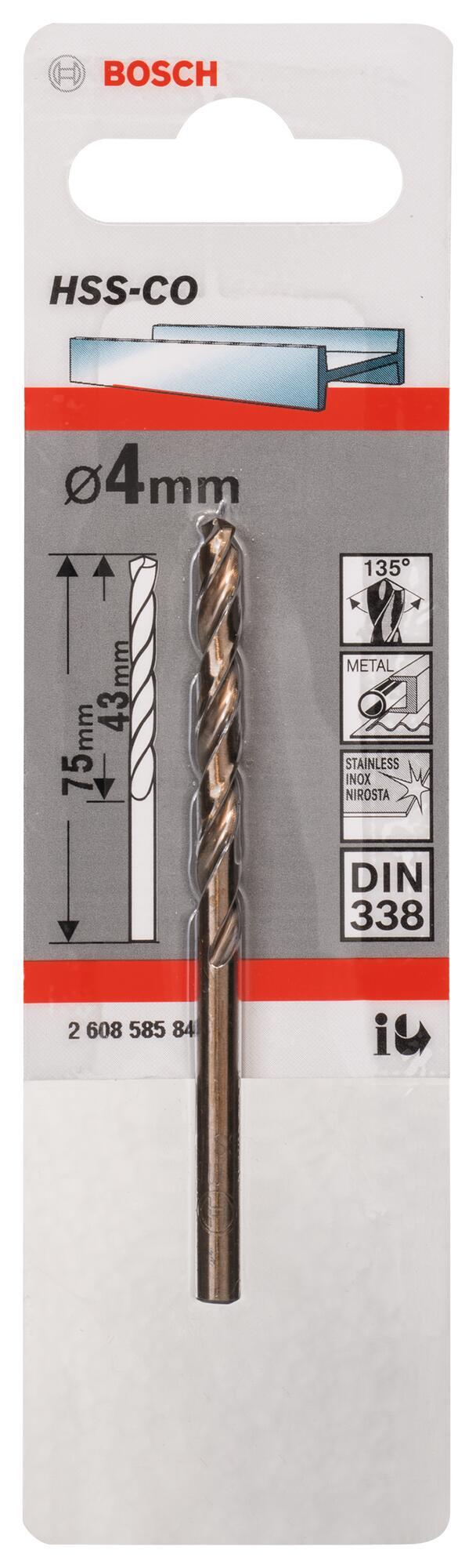 Broca para metal ø 4 x l. 75 mm bosch hss-co din338