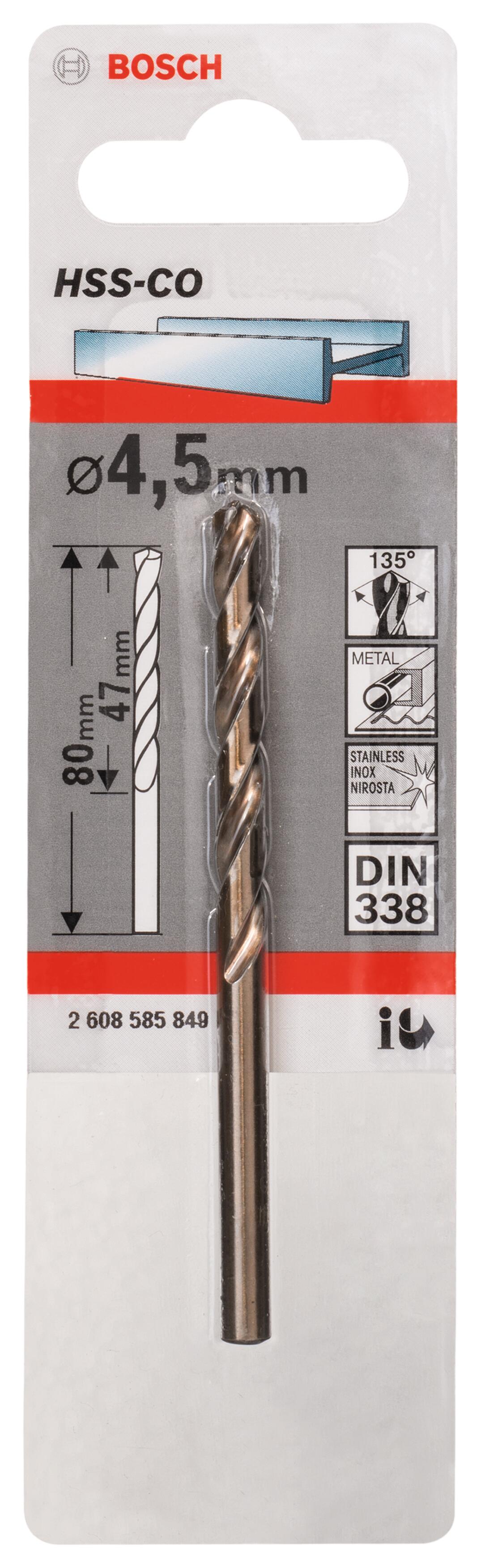Broca para metal ø 4.5 x l. 80 mm bosch hss-co din338