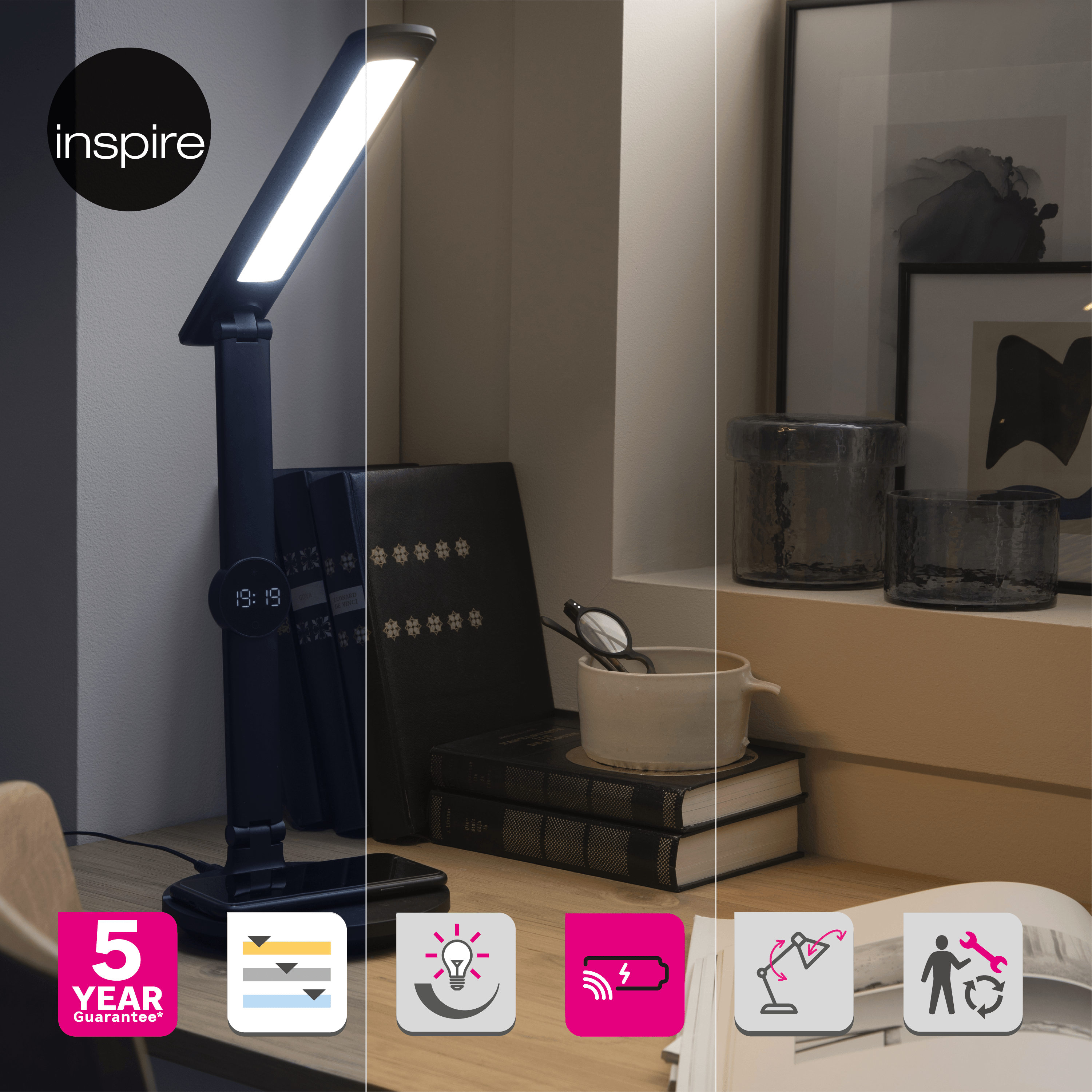 Lampe de bureau Alex plus tactile, fer, noir, H.35 cm, INSPIRELED - 5