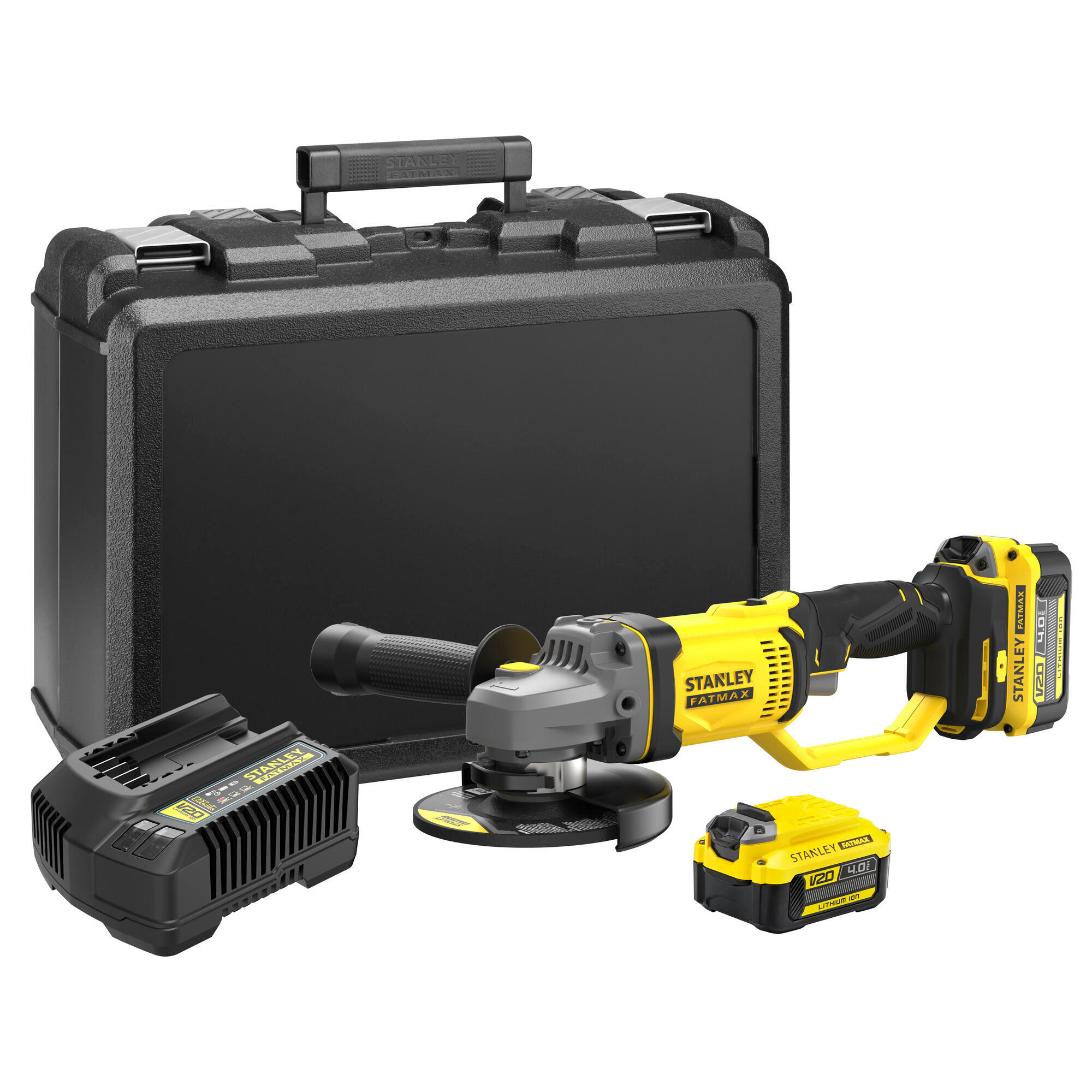Amoladora a batería stanley fatmax sfmcg400m2k 18v 125mm con 2 baterías de 4h