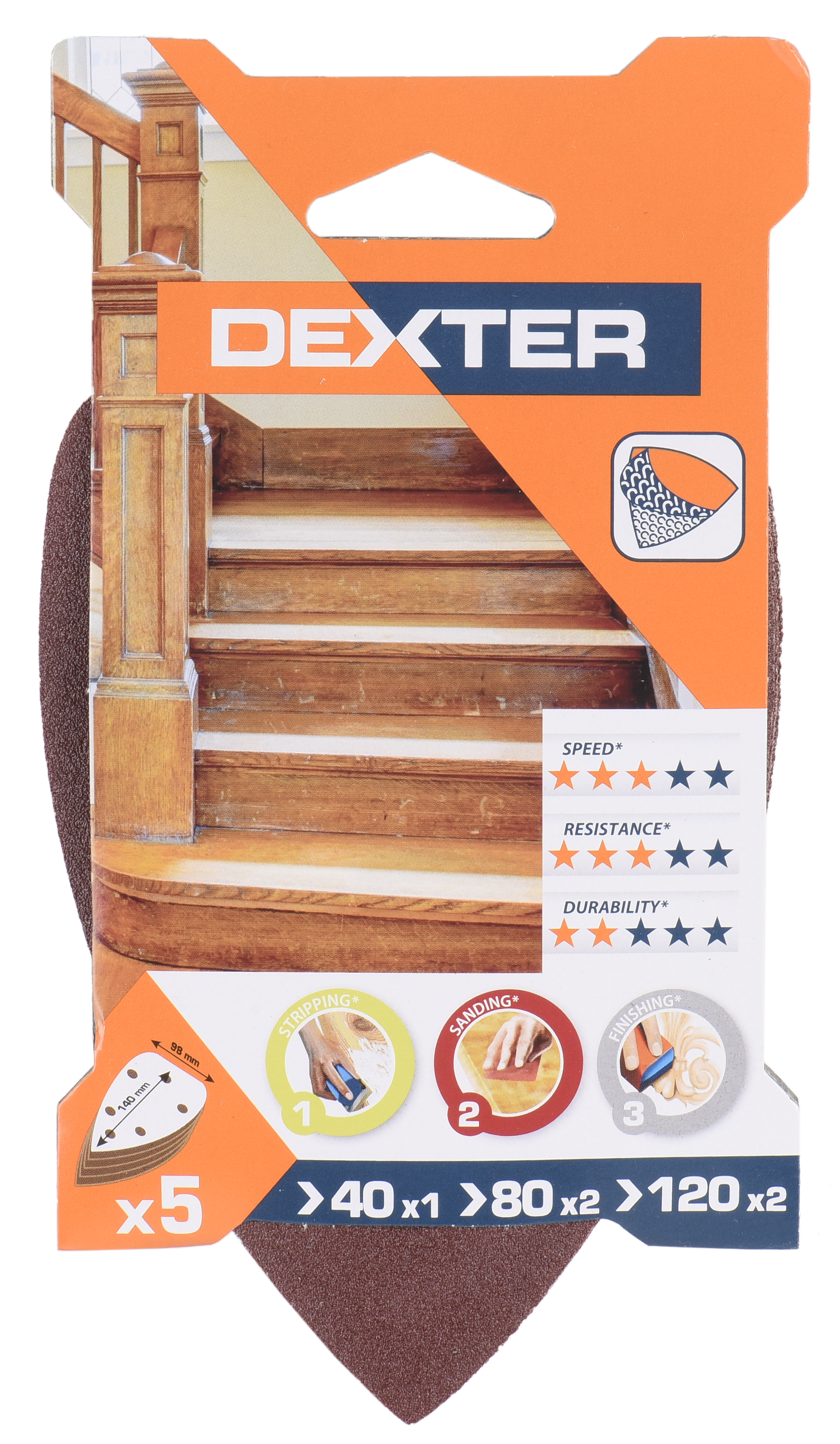 5 Abrasivo delta DEXTER para herramientas multifunción, pulidora triangular 021 - 12