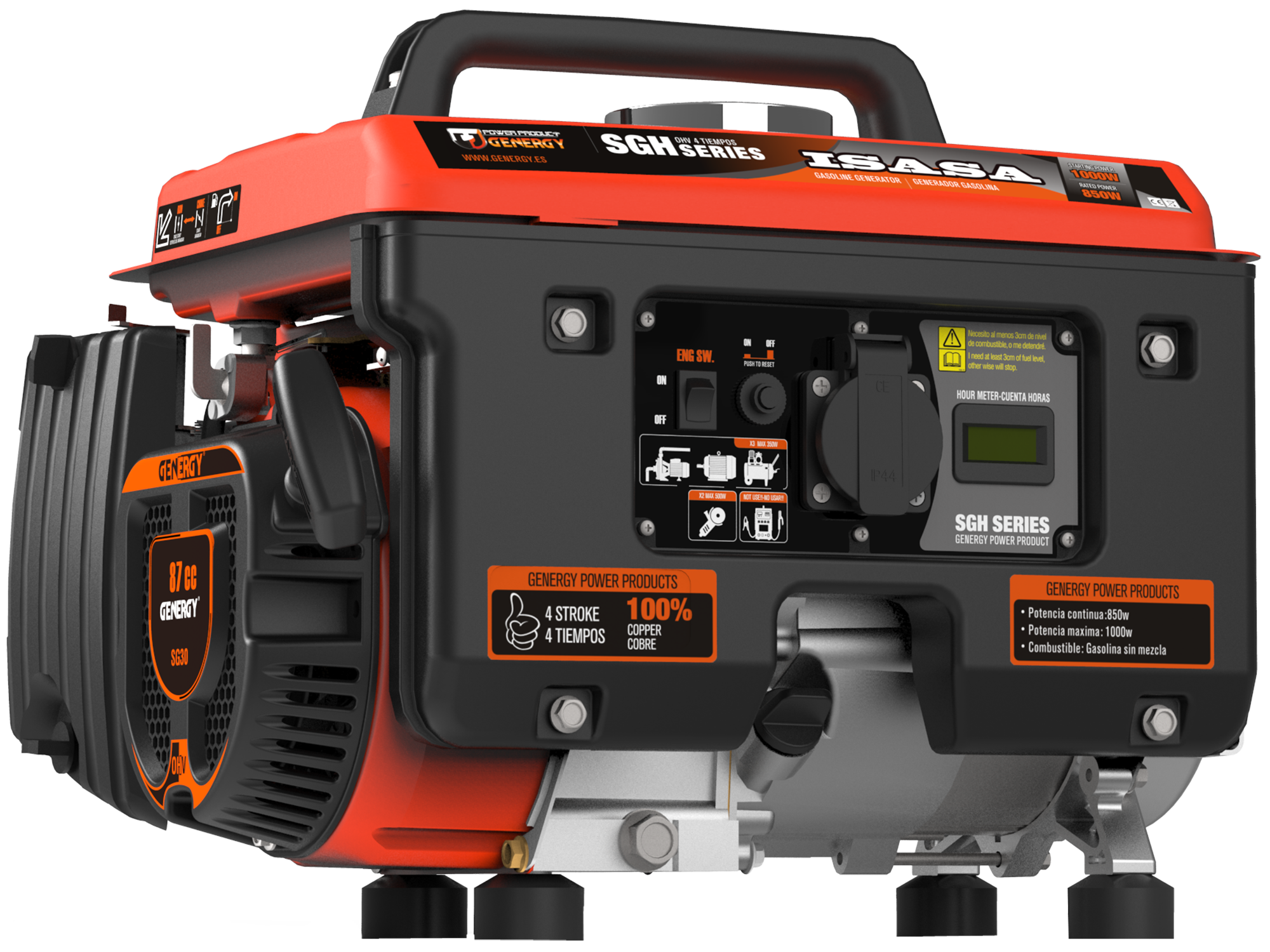 Gerador a gasolina arranque manual 1000W/850W Genergy Isasa - 7