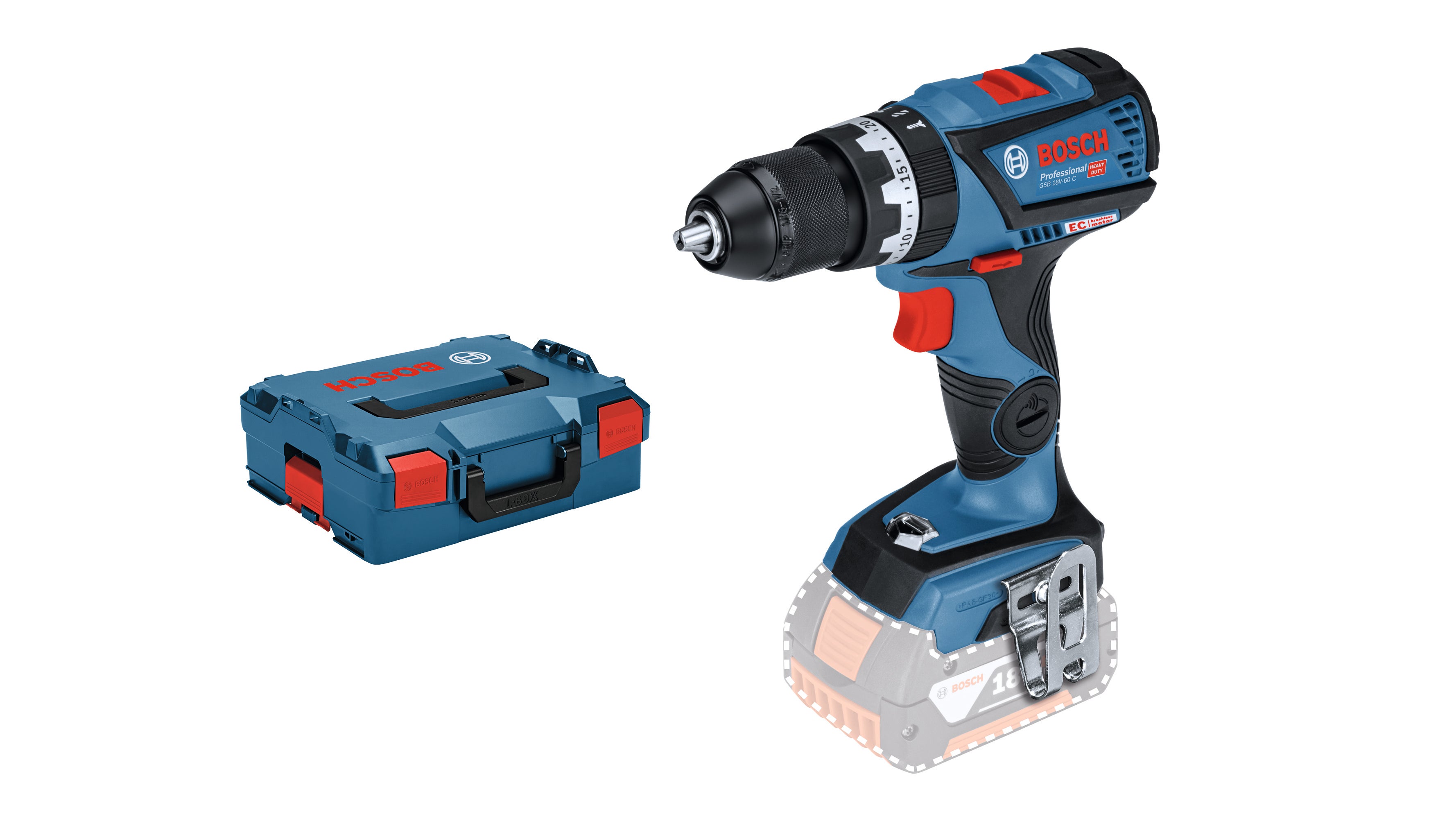 Taladro percutor a batería bosch professional gsb 18v-60 + maletín. sin batería