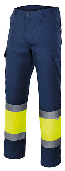 Pantalón bicolor multibolsillos av velilla - azul marino/amarillo flúor - 3xl