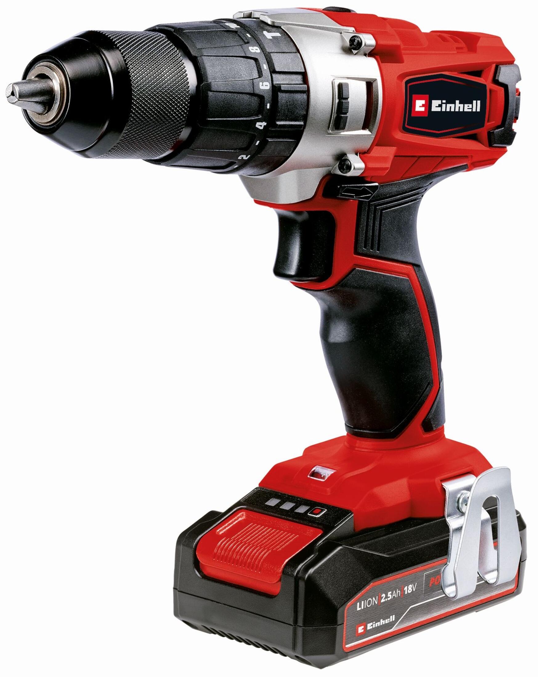 Taladro percutor batería einhell te-cd 18, 1 batería de 2.5ah + juego 22 puntas