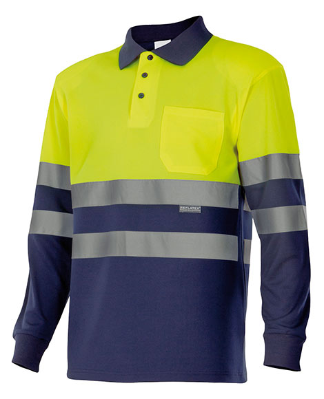 Polo bicolor manga larga av velilla - azul marino/amarillo flúor - xl