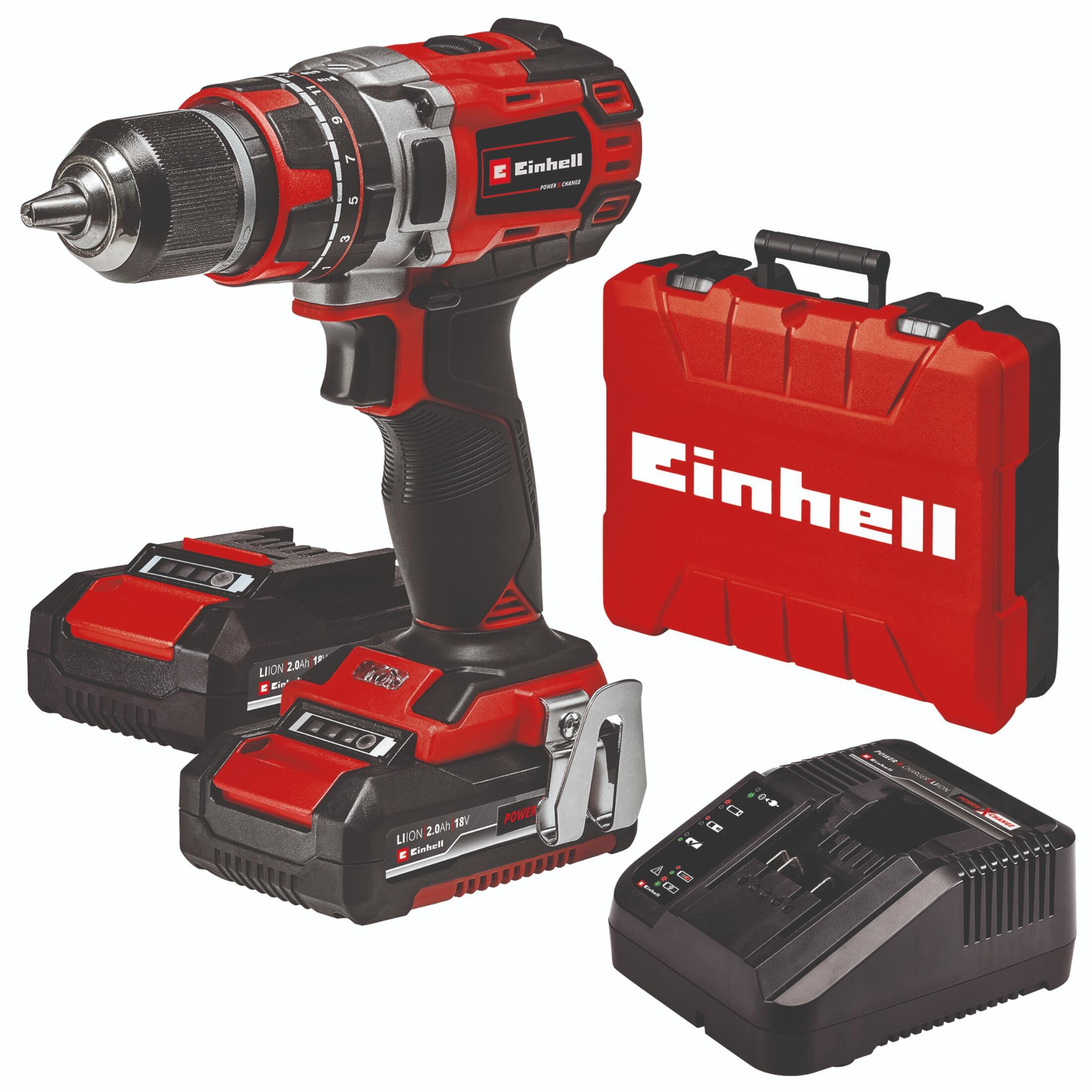 Taladro percutor a batería einhell expert te-cd 18/50 bl + 2 baterías 2.0 ah + maletín - compatible con power x-change