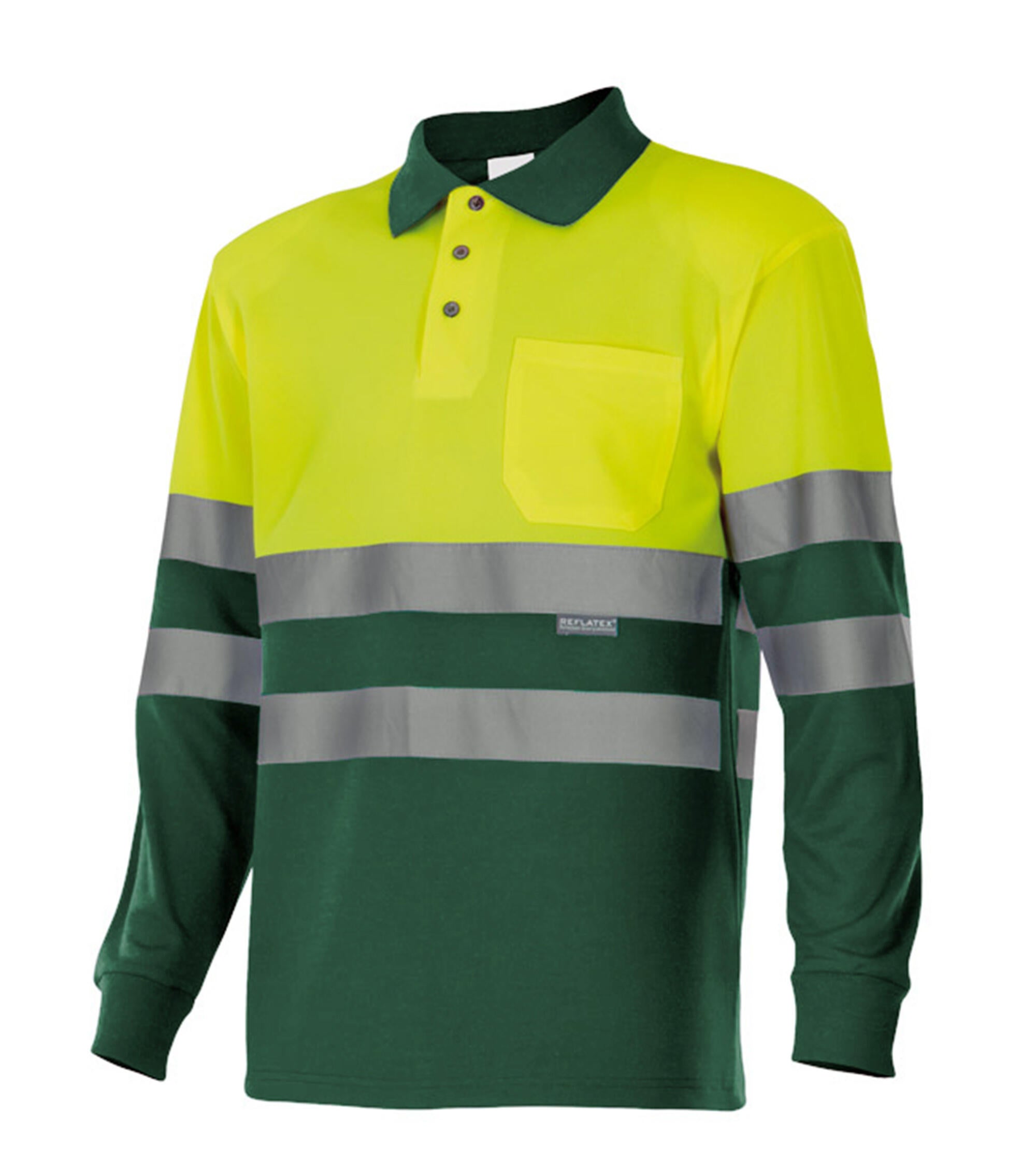 Polo bicolor manga larga av velilla - verde caza/amarillo flúor - xs