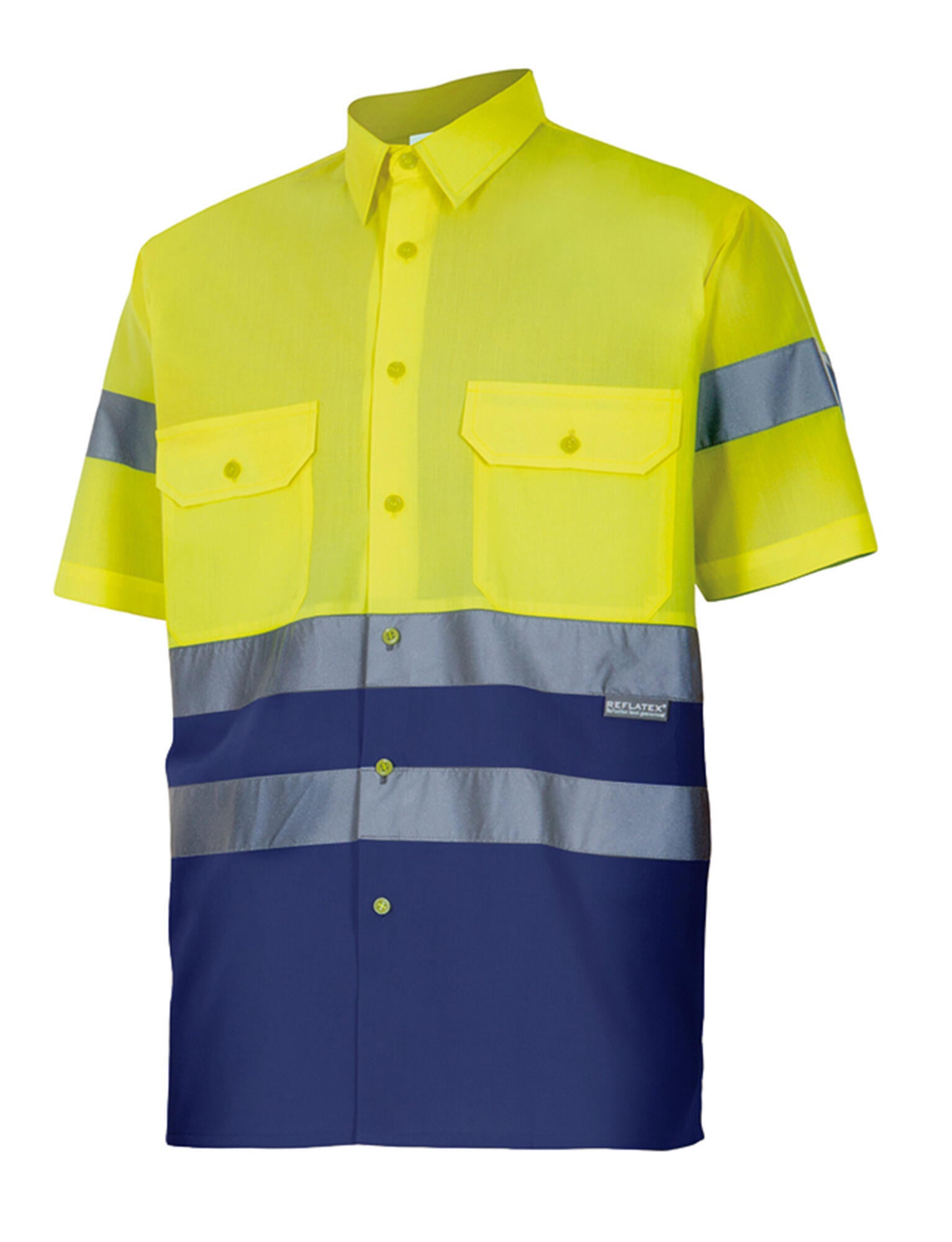Camisa bicolor manga corta av velilla - azul marino/amarillo flúor - s