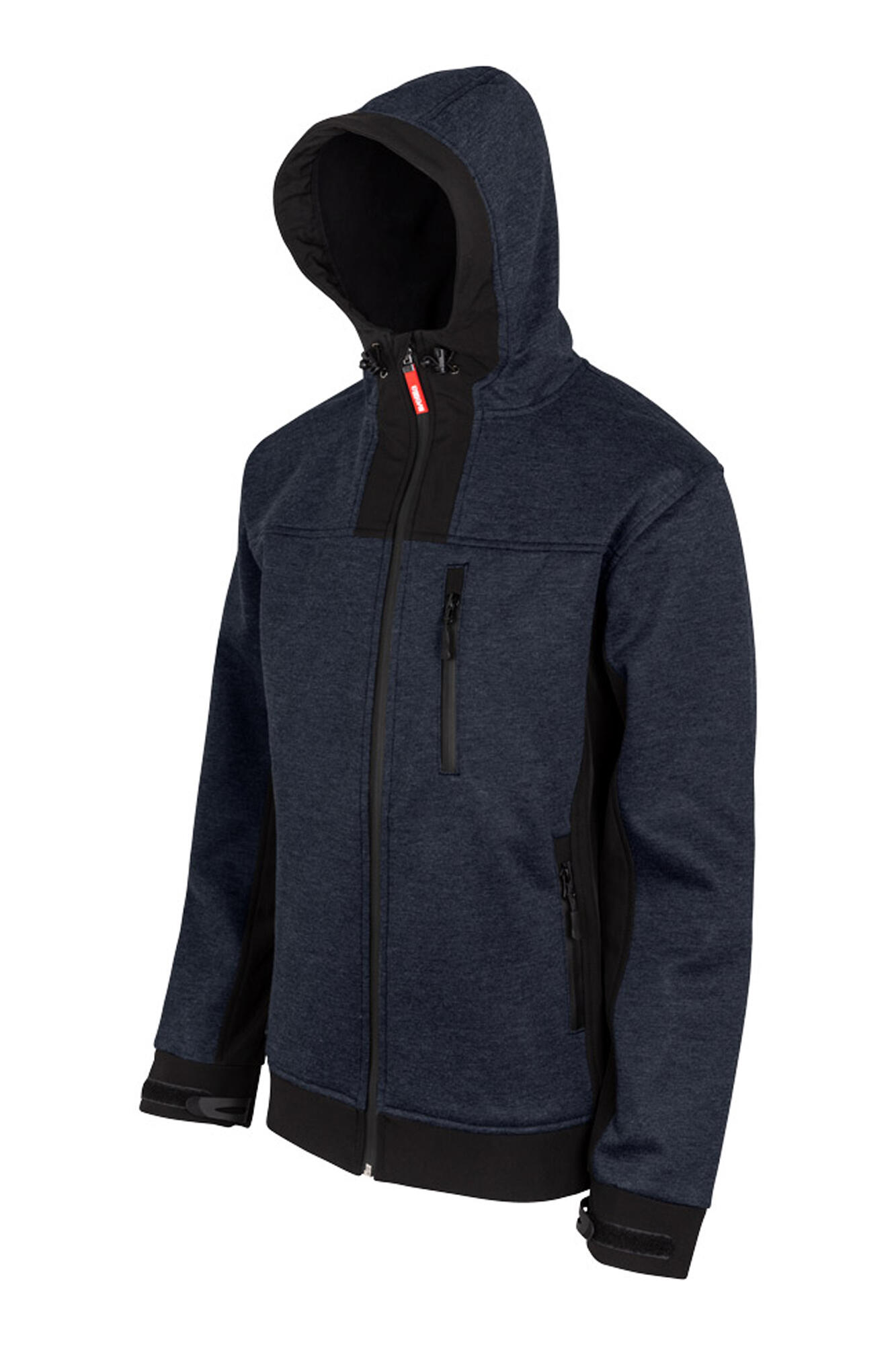 Cazadora soft shell bicolor capucha velilla - azul jaspeado/negro - s