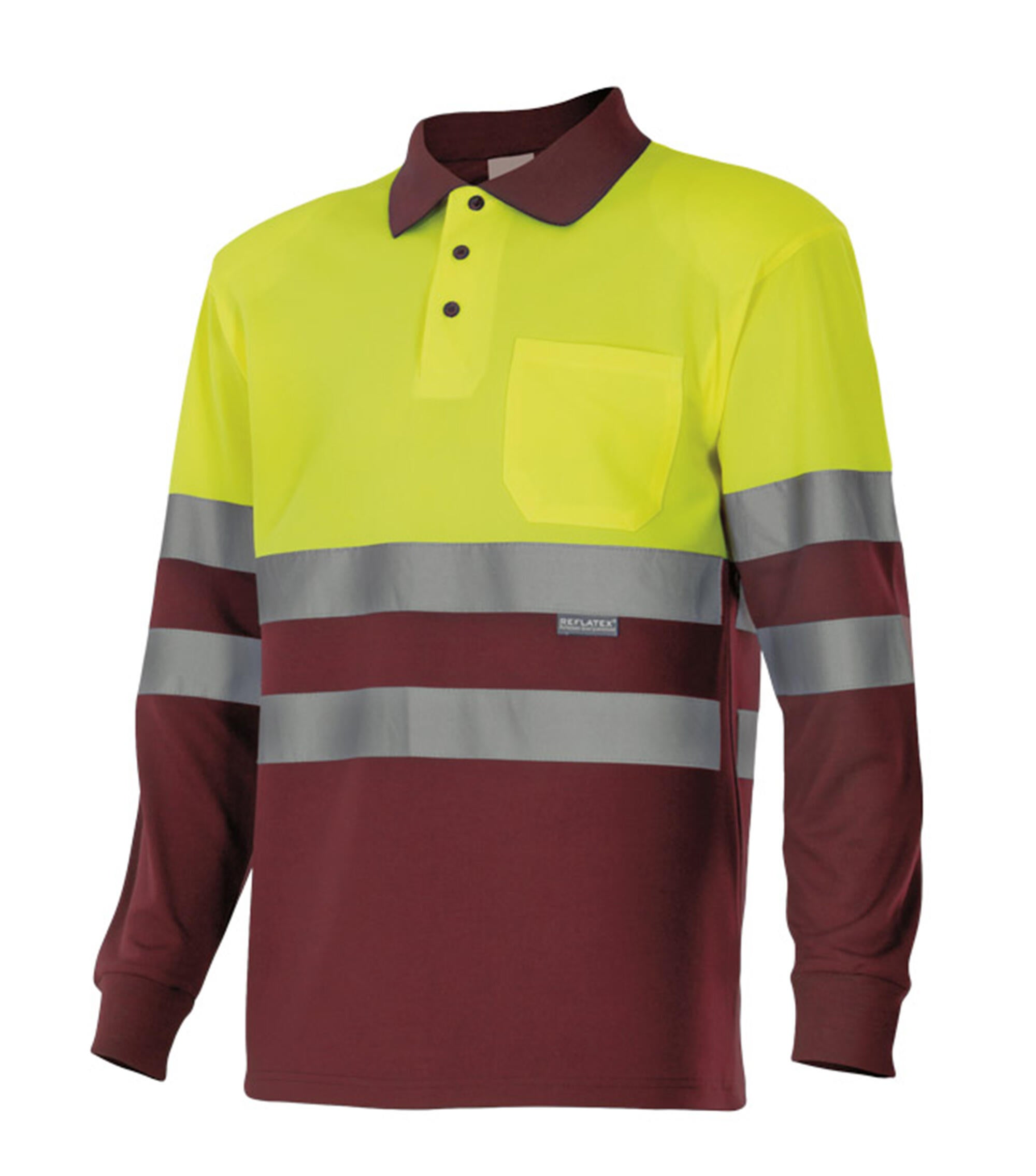 Polo bicolor manga larga av velilla - granate/amarillo flúor - 5xl