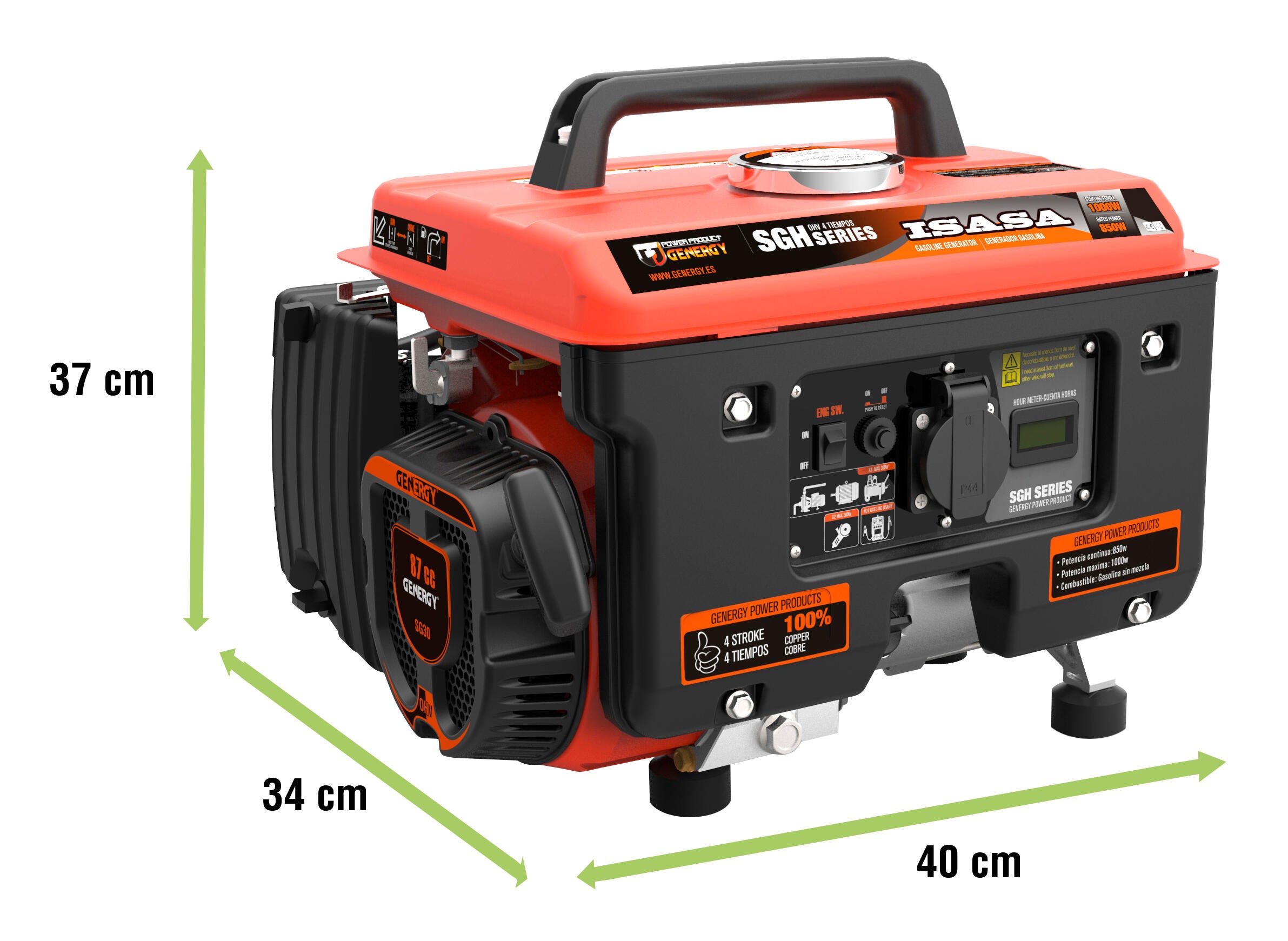 Gerador a gasolina arranque manual 1000W/850W Genergy Isasa - 4