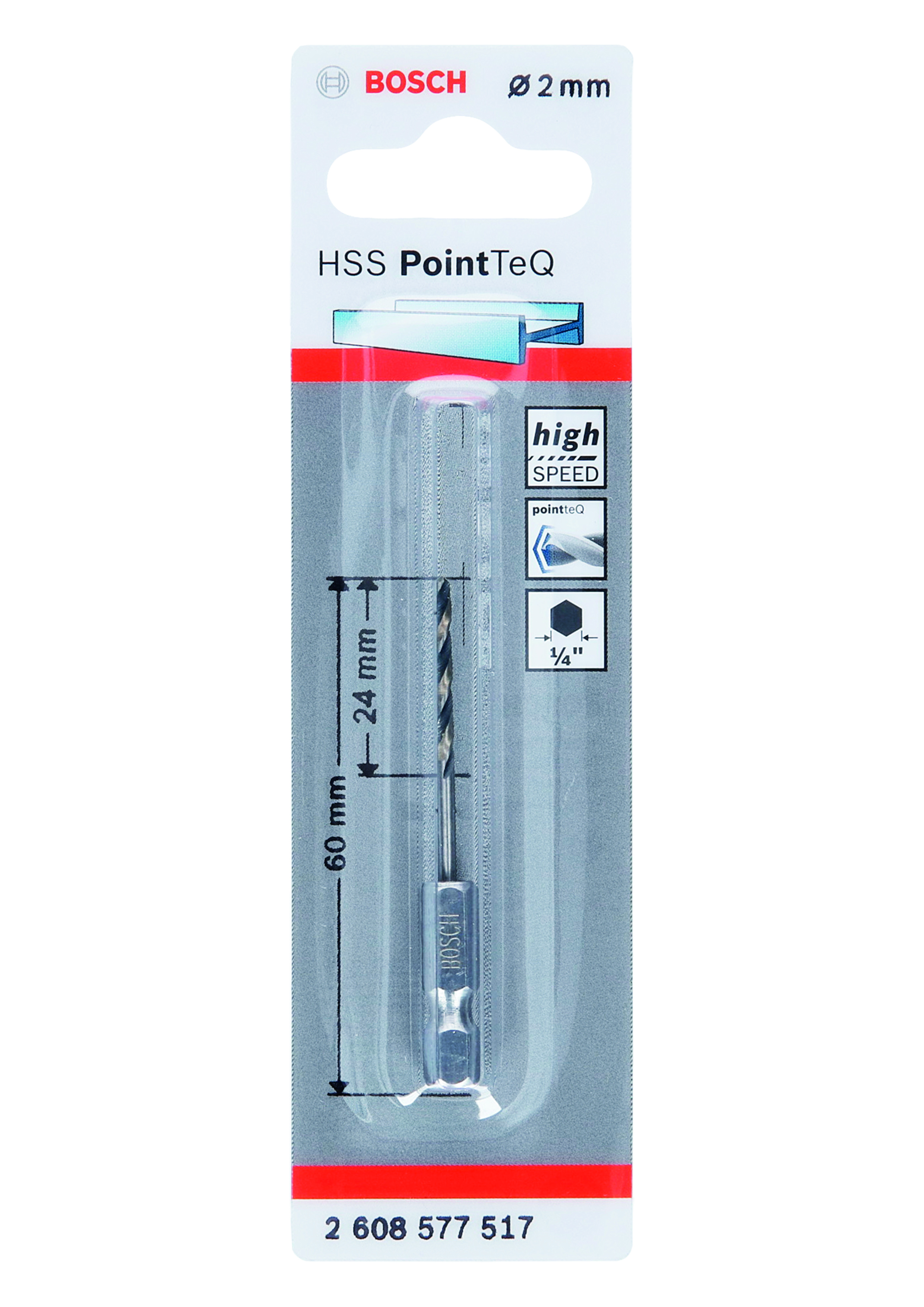 Broca para metal ø 2 x l. 60mm bosch pointteq hex