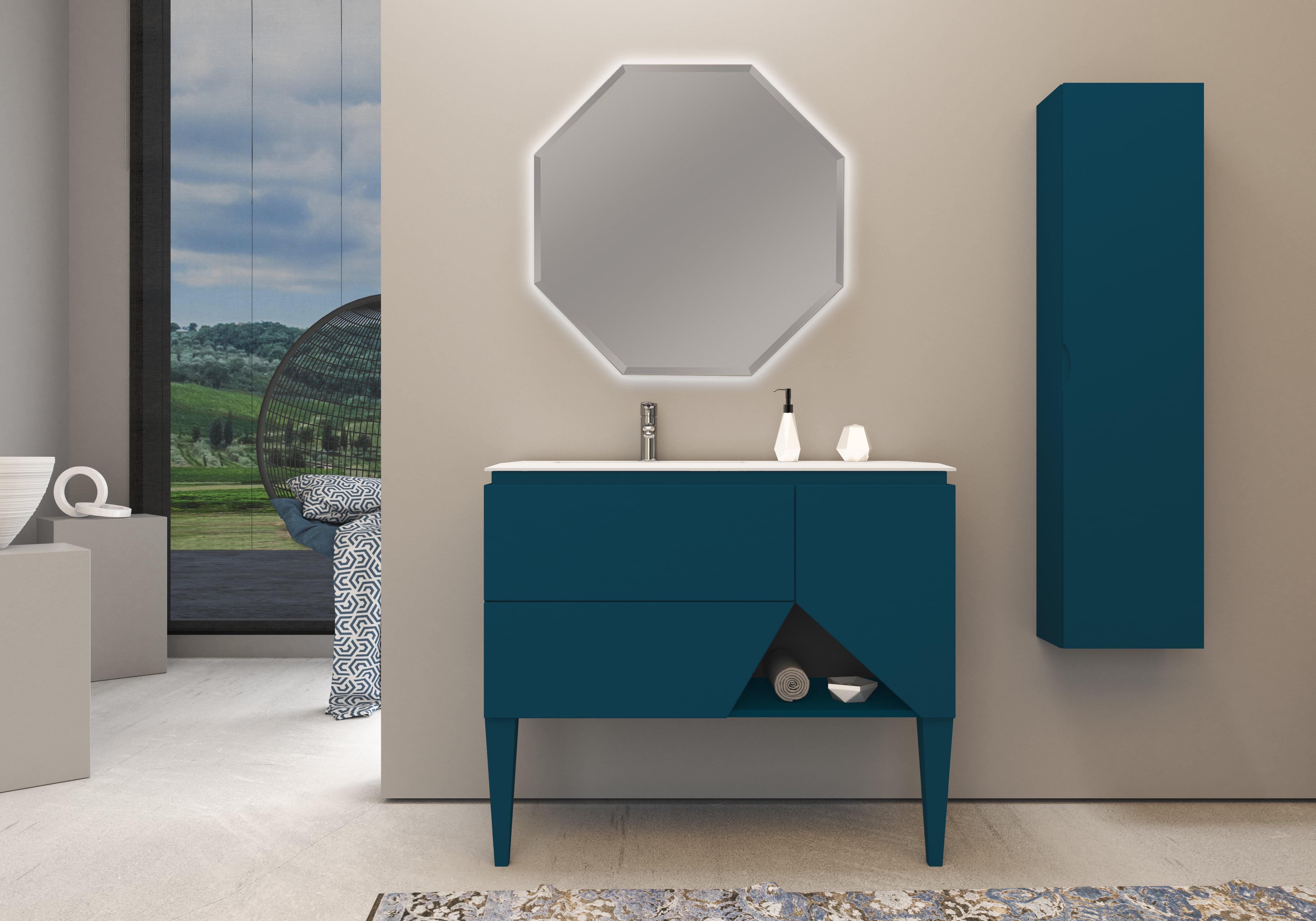 Mobile bagno sospeso con lavabo L 105 x H 55 x P 45.3 cm blu petrolio ...