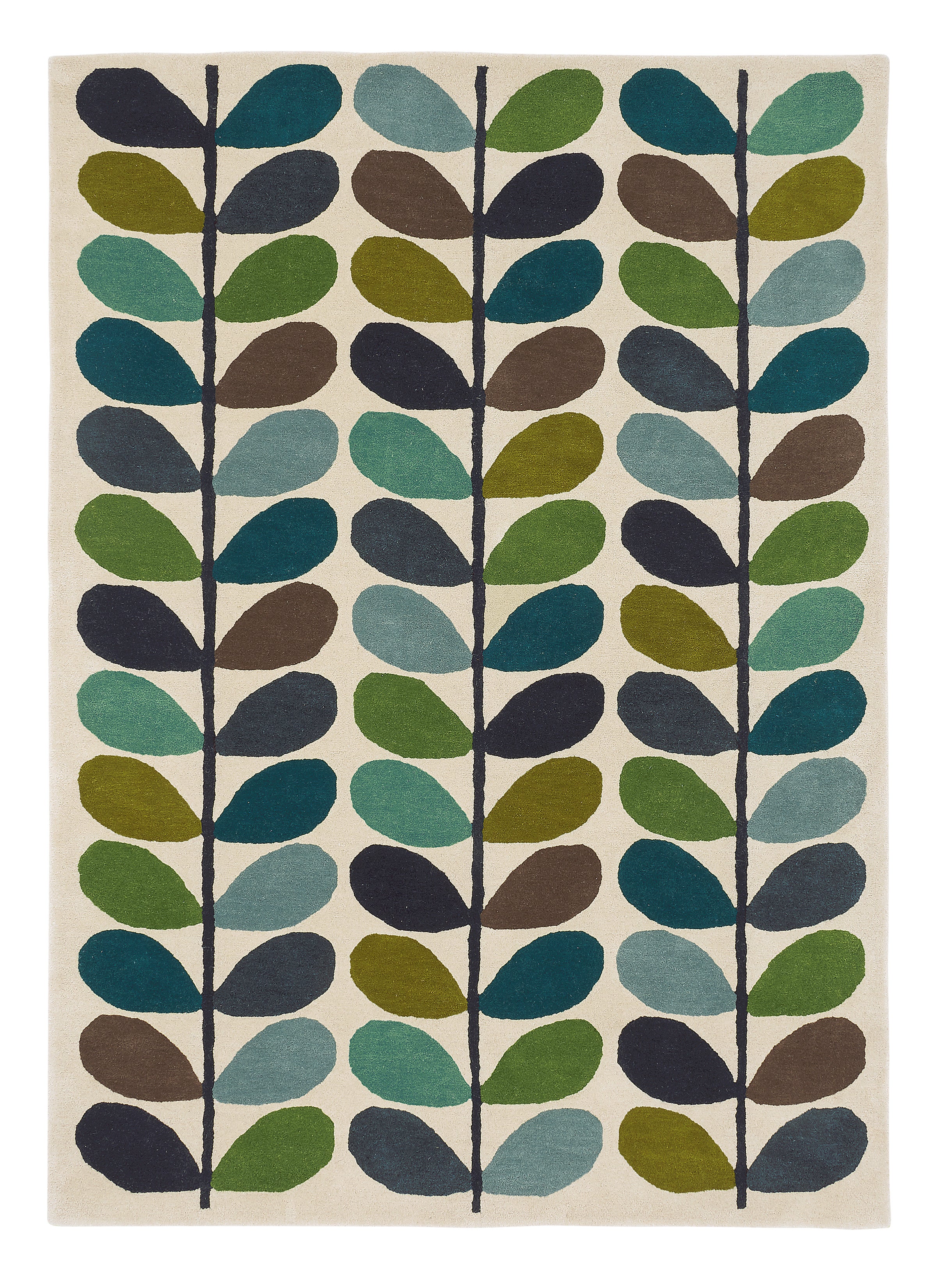 Alfombra verde de lana orlak. hojas mini azul 160 x 230cm