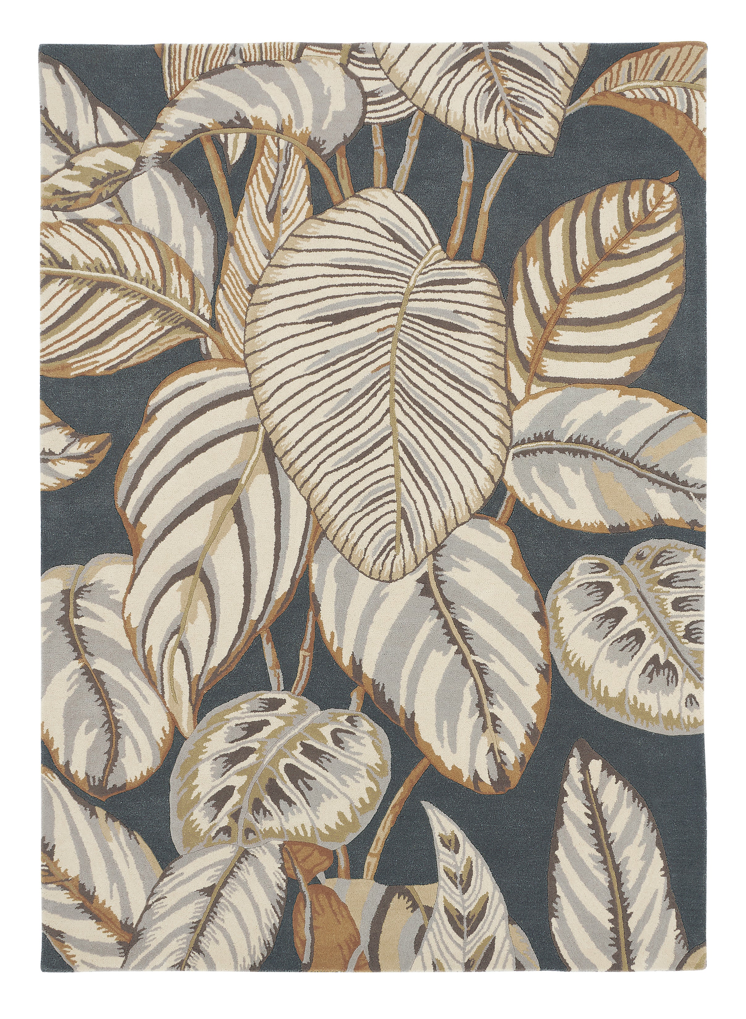 Alfombra marrón de lana sand. calathea charcoal 250 x 350cm