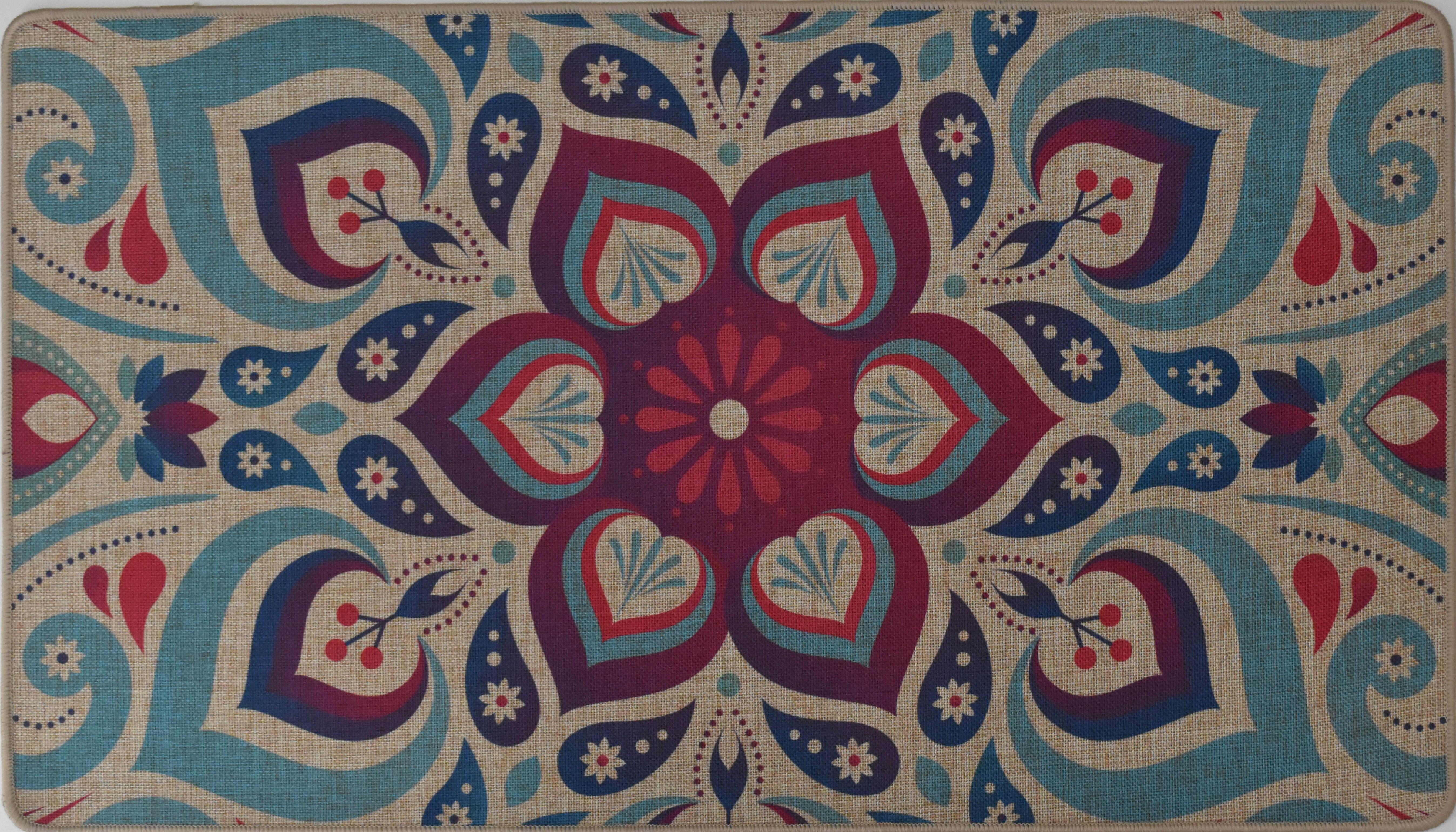 Alfombra poliéster, caucho natural novofloor mandala 02 multicolor 40x70cm