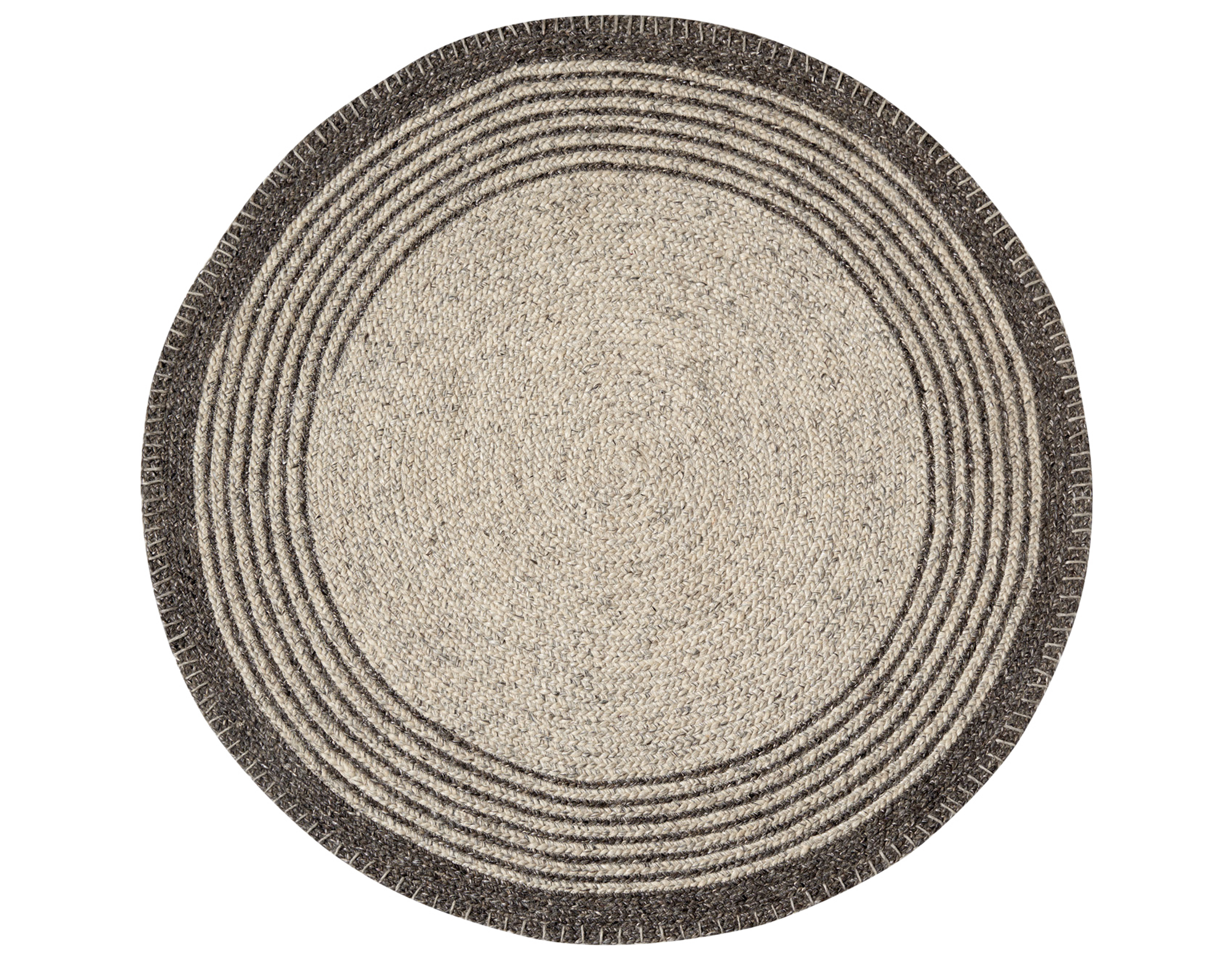 Alfombra lana tejido plano onda ivory color blanco con detalles en color gris oscuro redonda 140x140cm