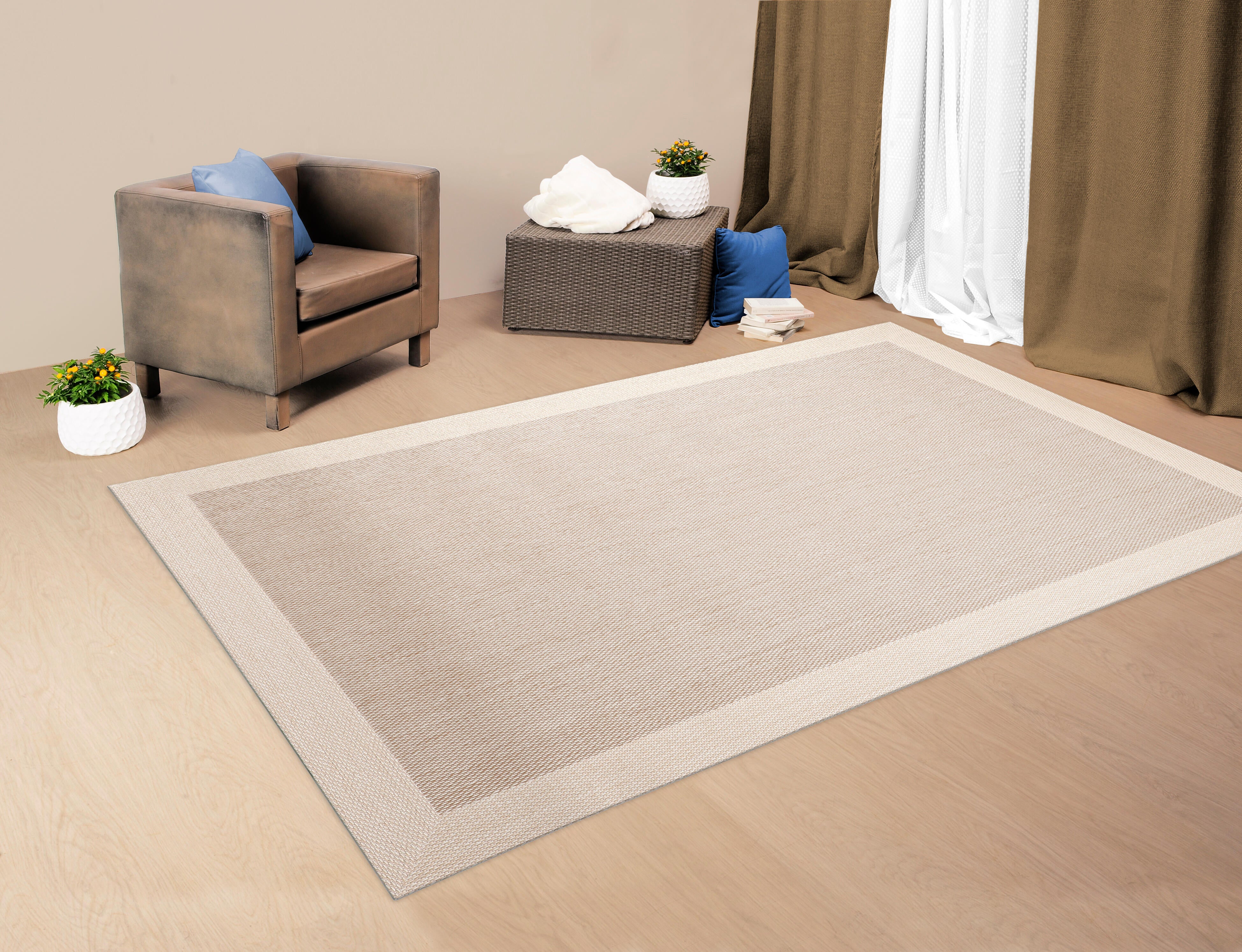 Alfombra exterior/interior pvc Teplon Cenefa 120x180cm tejido plano base antideslizante marco beige / natural - 2