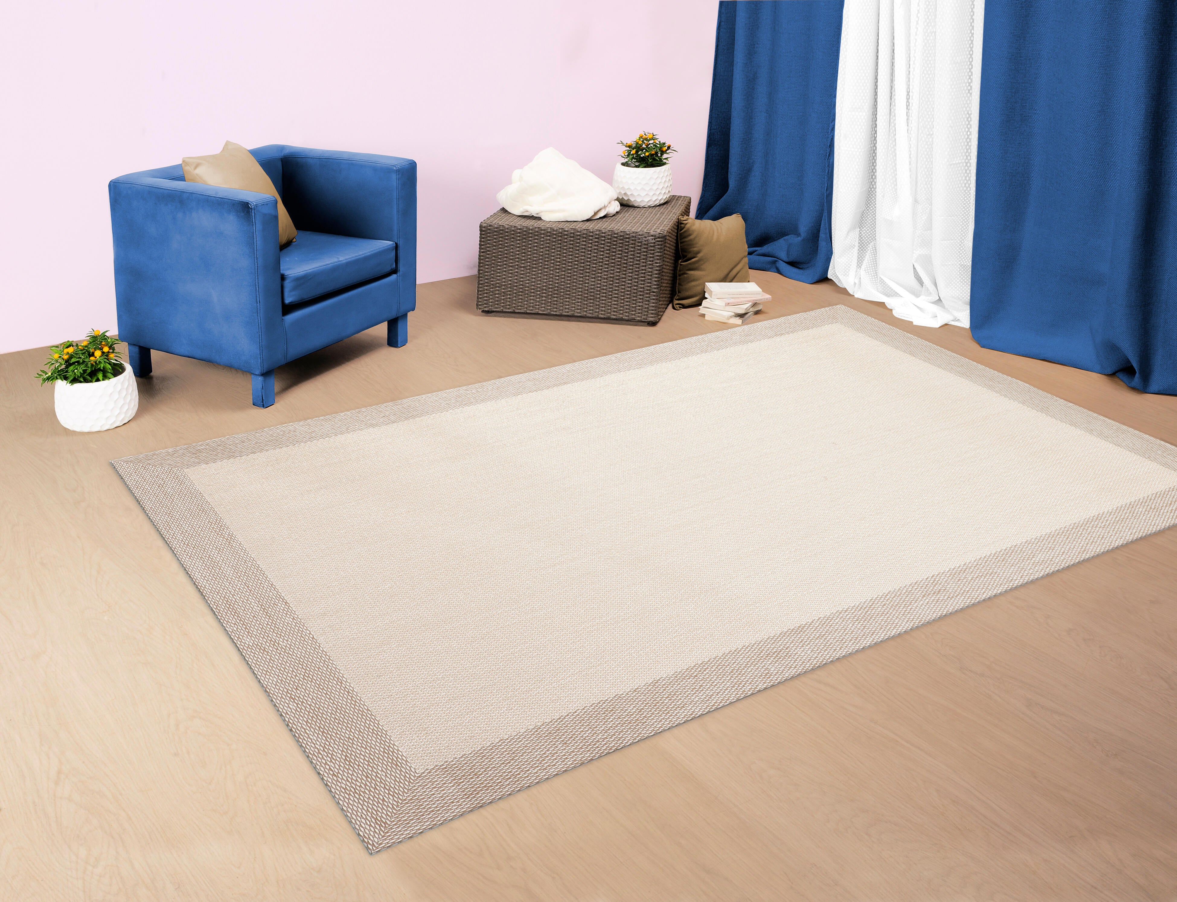 Alfombra exterior/interior pvc Teplon Cenefa 140x200cm tejido plano base antideslizante marco natural / beige - 2