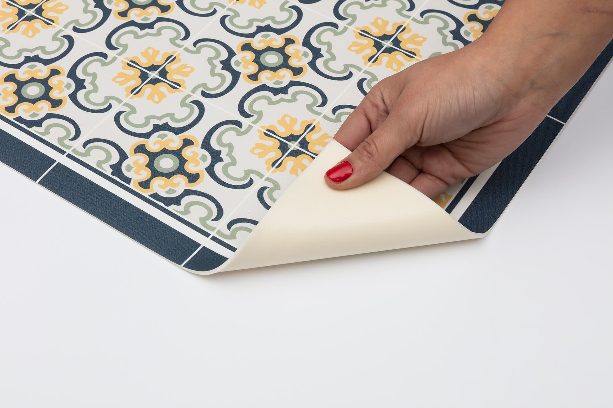Alfombra pie de cama exterior/interior pvc Viseu 48x110cm tejido plano base antideslizante amarillo - 6