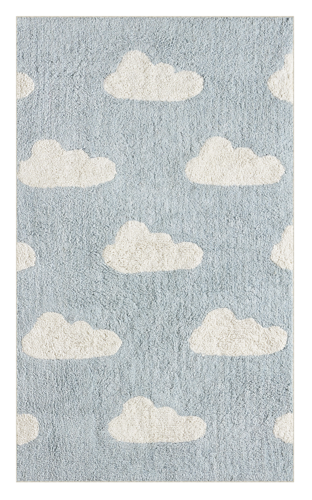 Alfombra pie de cama algodón Cloud Blue 80x120cm tejido plano  azul baby