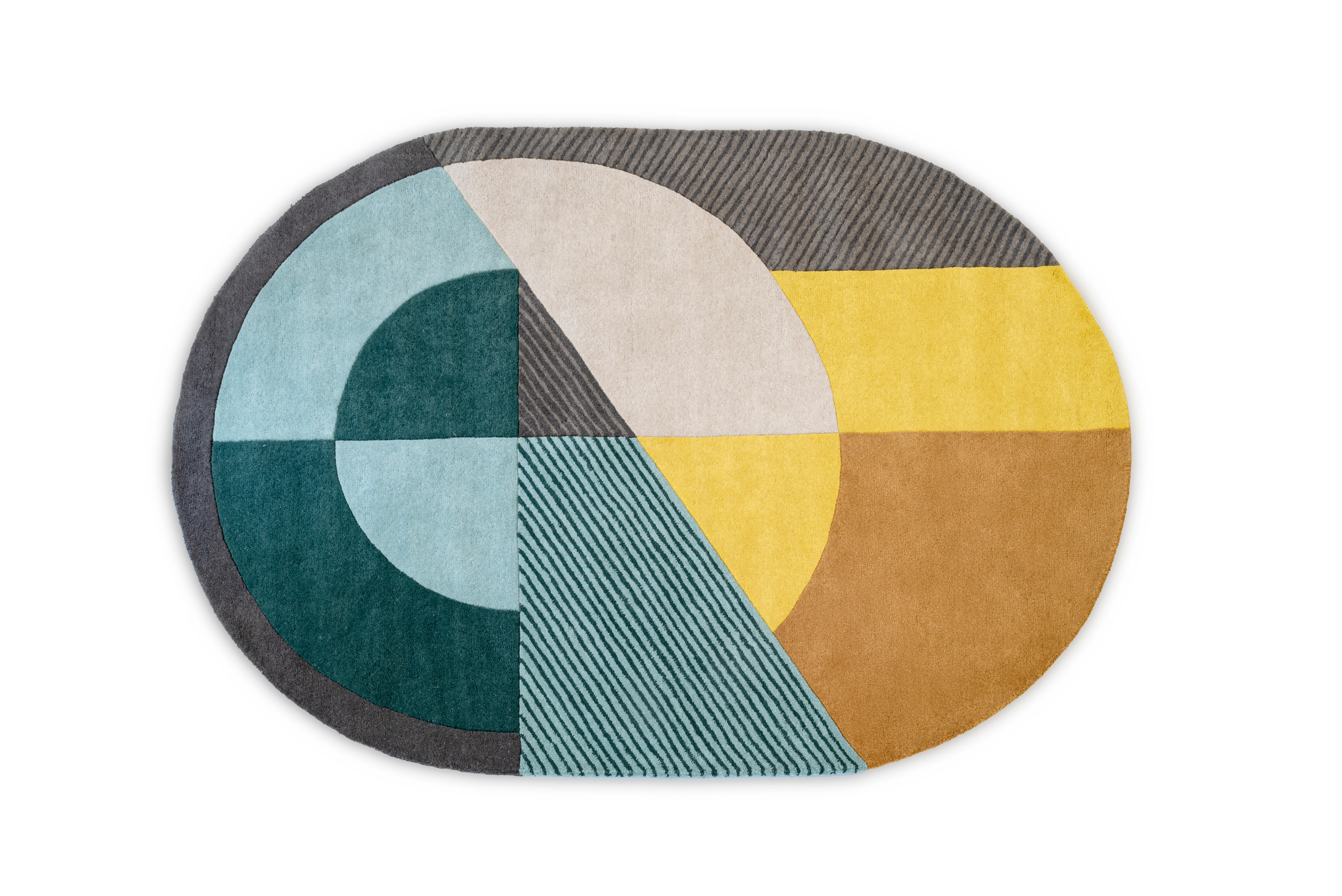 Alfombra lana tejido plano sunset azul ovalada 160x230cm