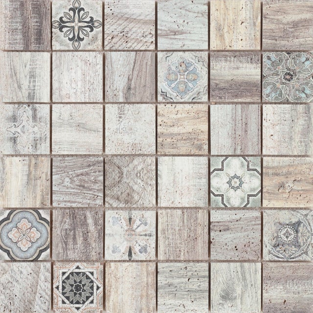 Azulejo mosaico travertino Hydra efecto piedra beige 30x30 cm 