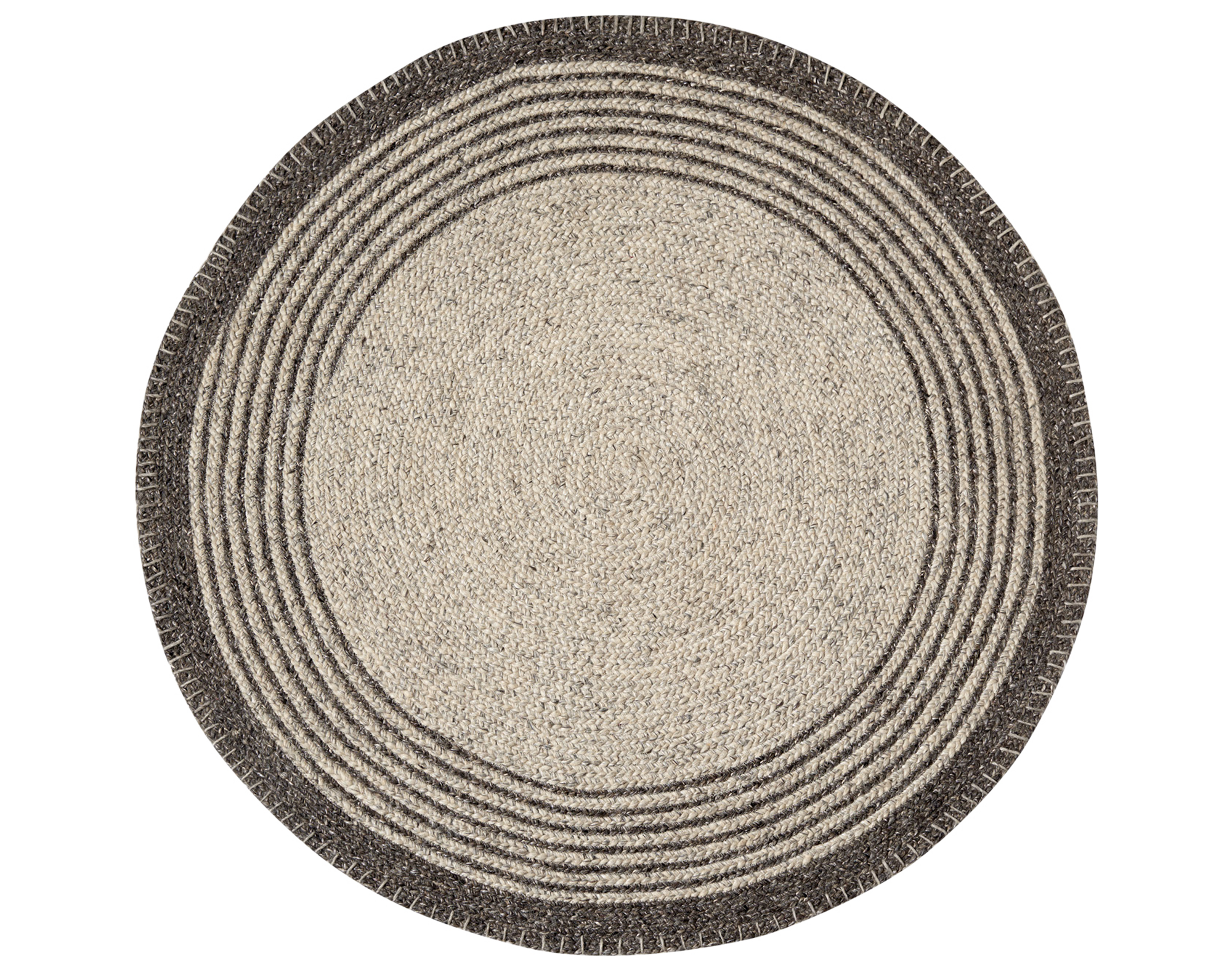 Alfombra lana onda ivory color blanco con detalles en color gris oscuro redonda 90x90cm