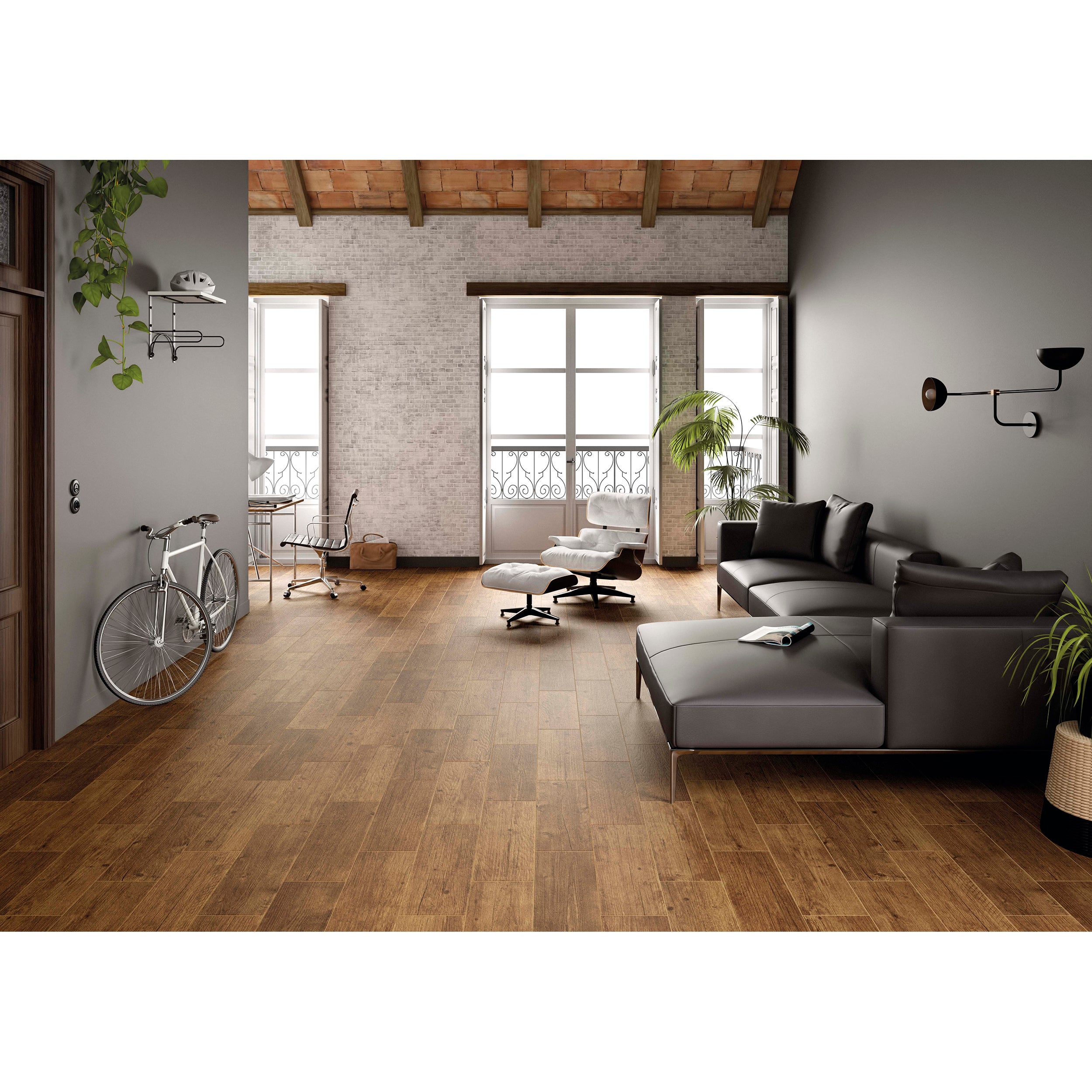 Suelo cerámico peana efecto madera beige 20.5x61.5 cm c1