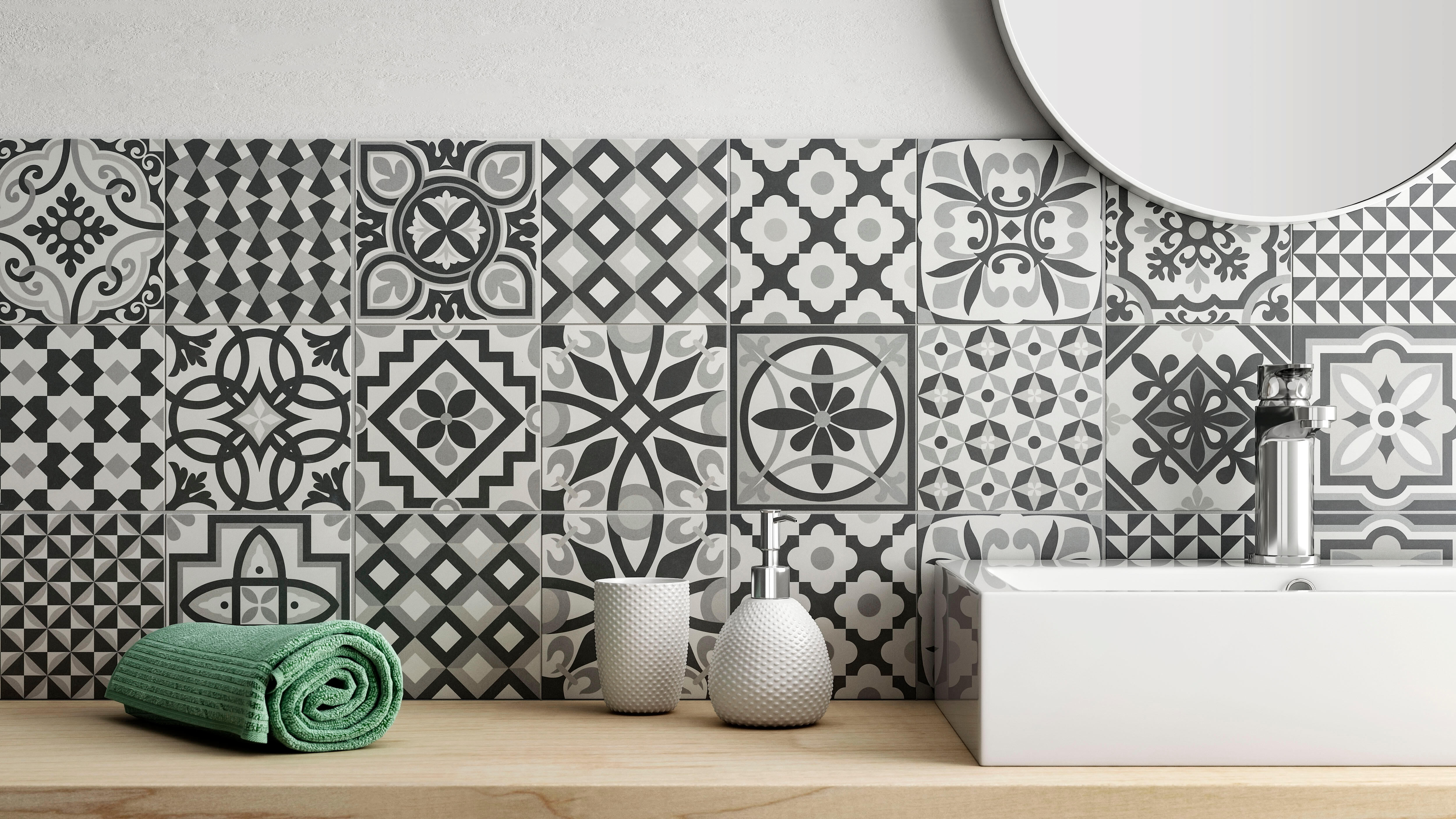 Suelo/Azulejo porcelánico Heritage efecto hidráulico negro 33.15x33.15 cm C1 - 9