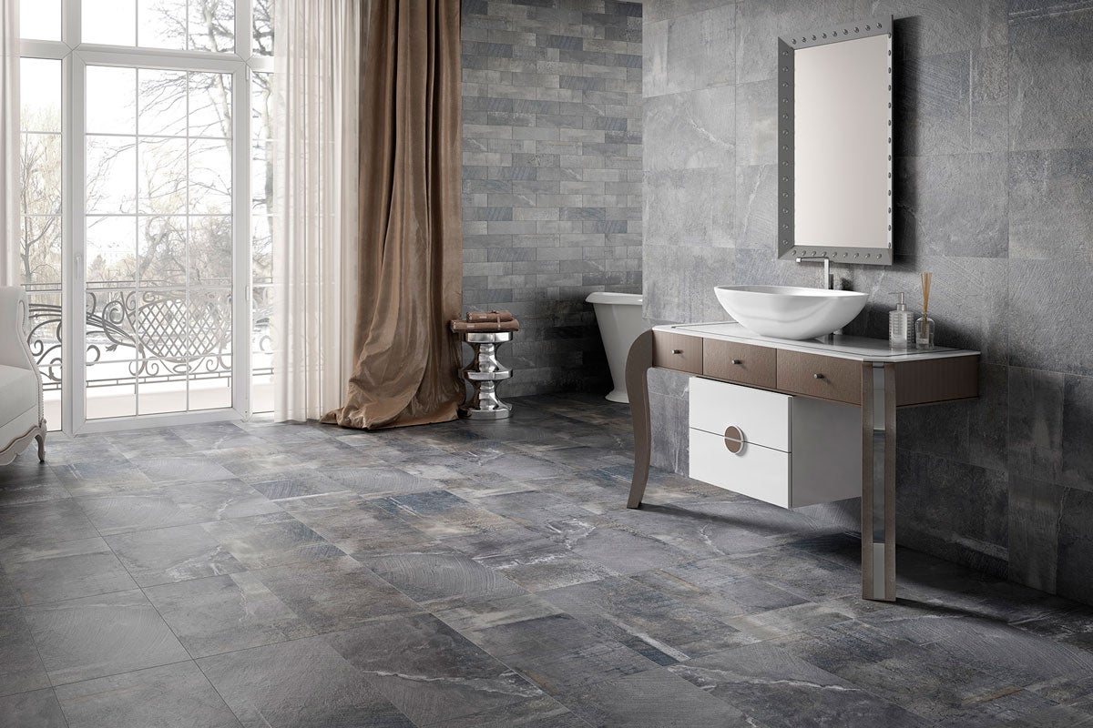 Suelo/azulejo cerámico boldstone efecto piedra gris 32x62.5 cm c1