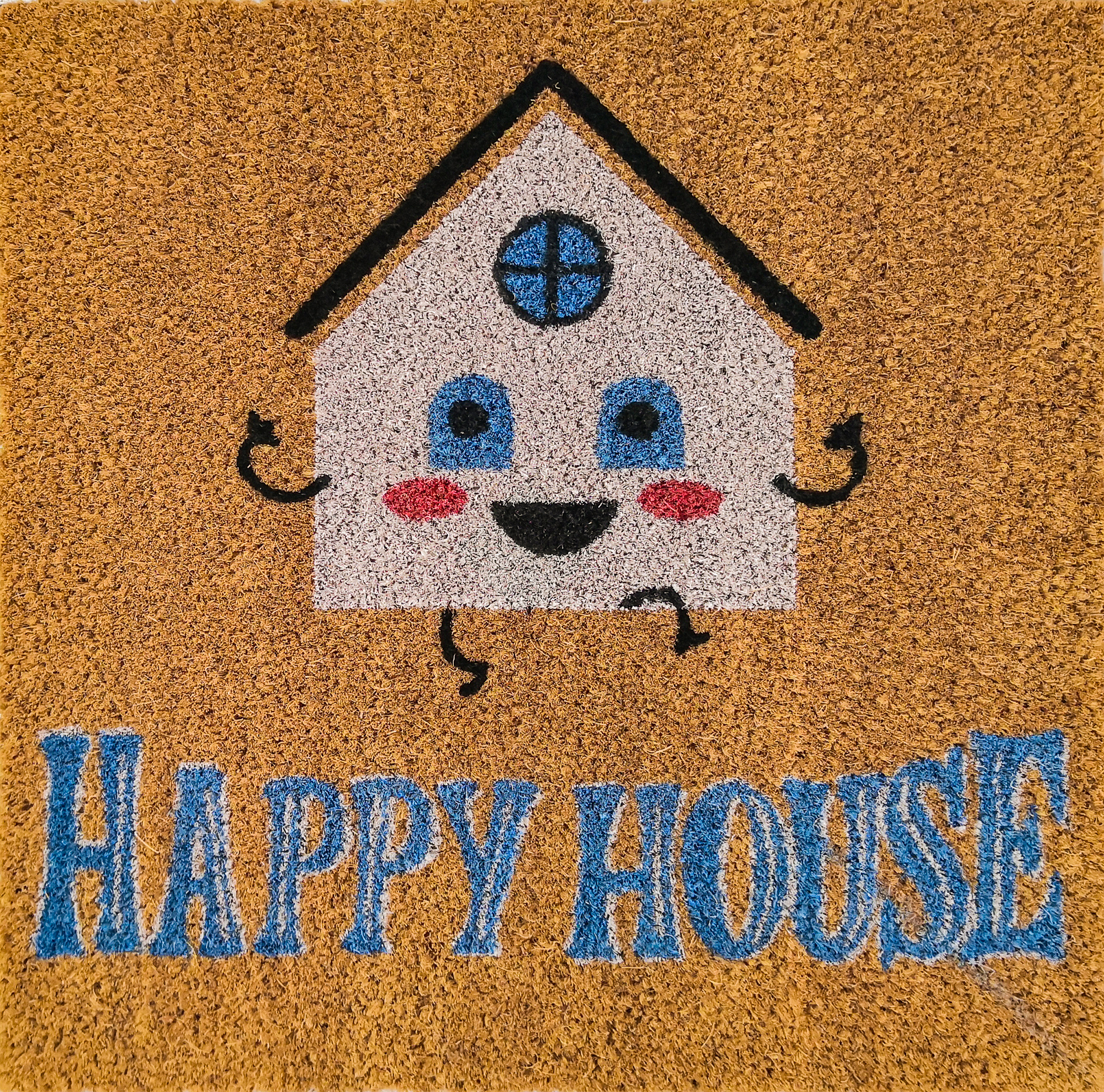 Felpudo blanco de coco y pvc happy house 48 x48 cm
