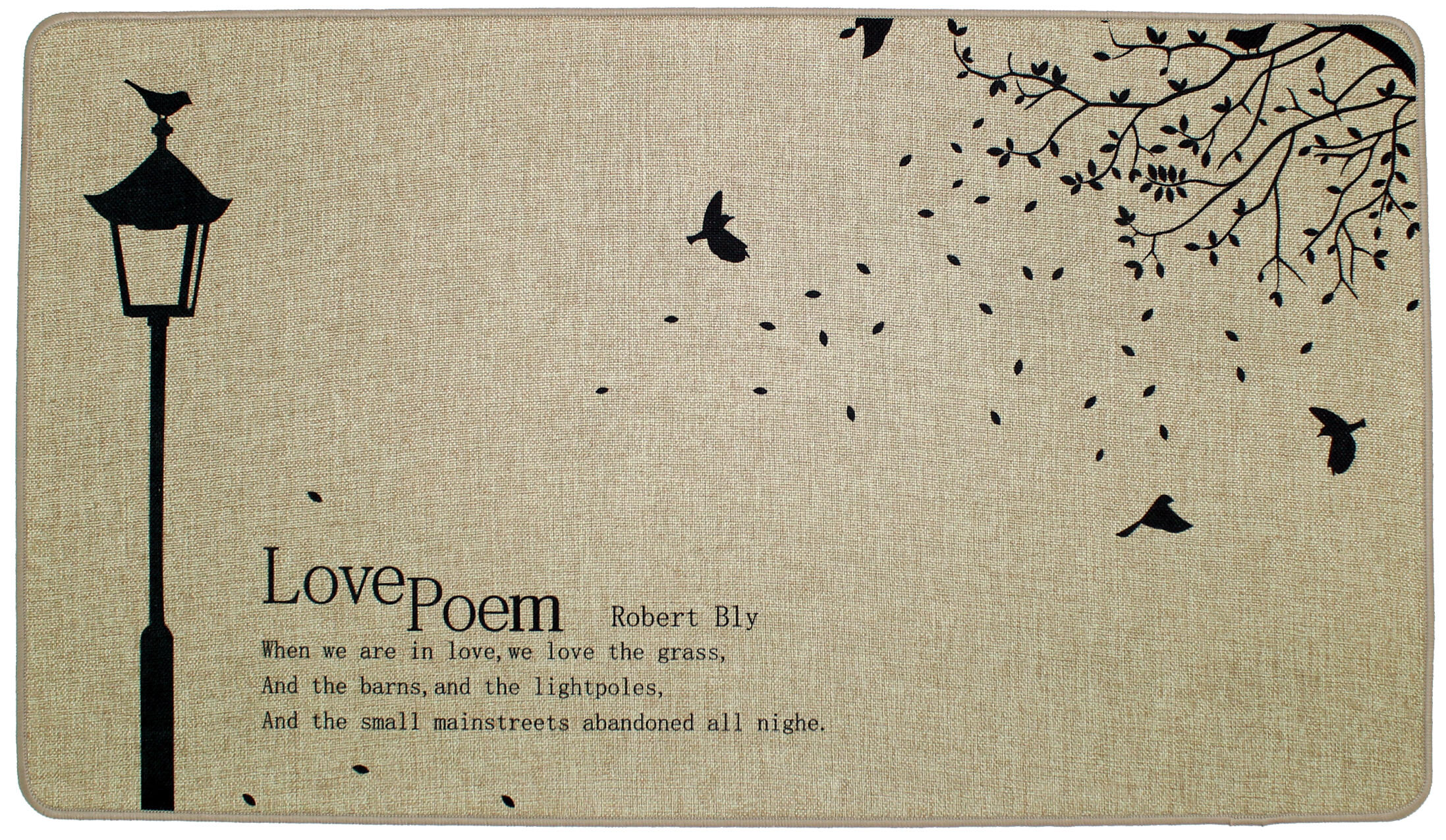 Alfombra pie de cama polipropileno tejido plano base antideslizante verona love letras beige lavable en lavadora 40x70cm