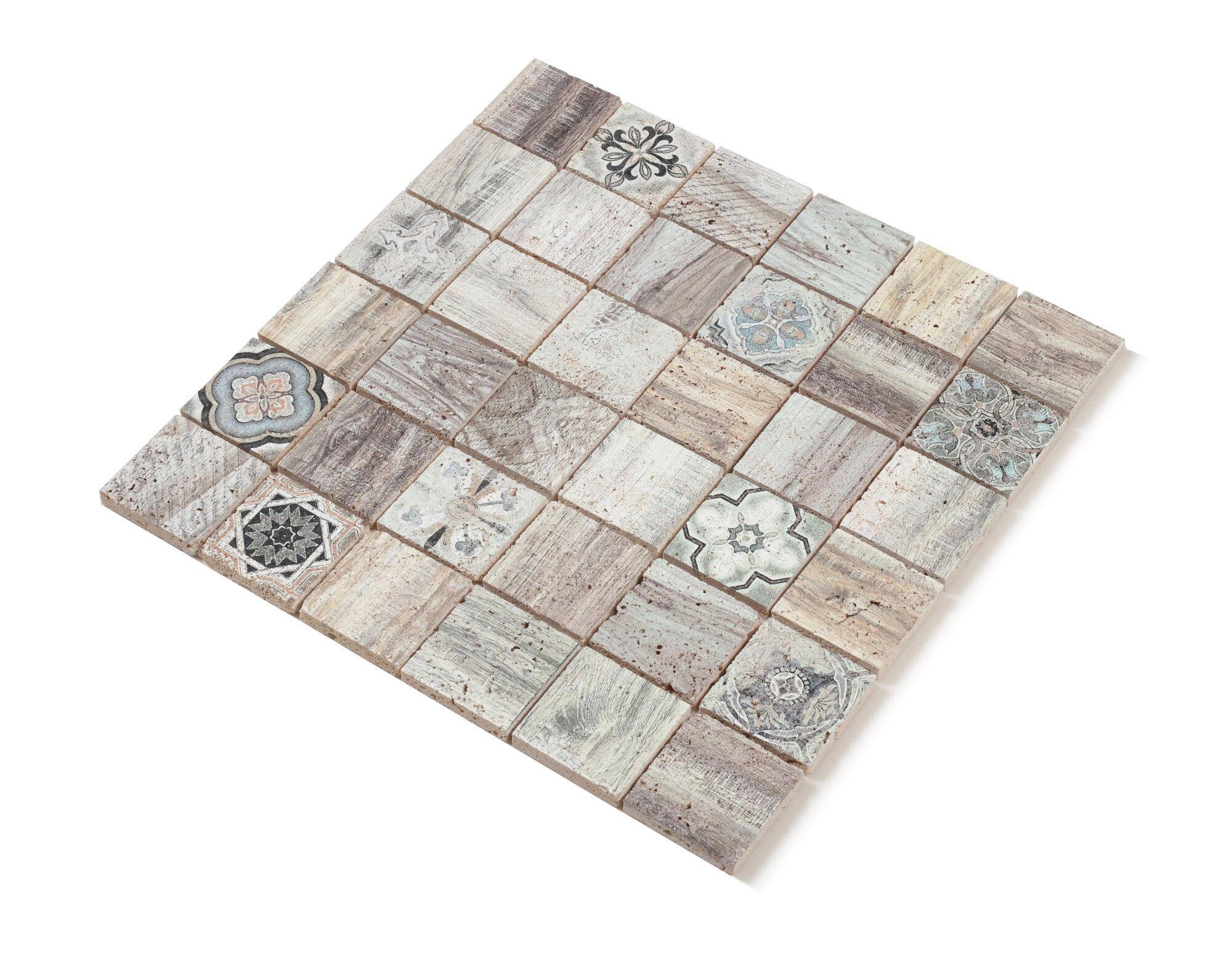 Azulejo mosaico travertino hydra efecto piedra beige 30x30 cm