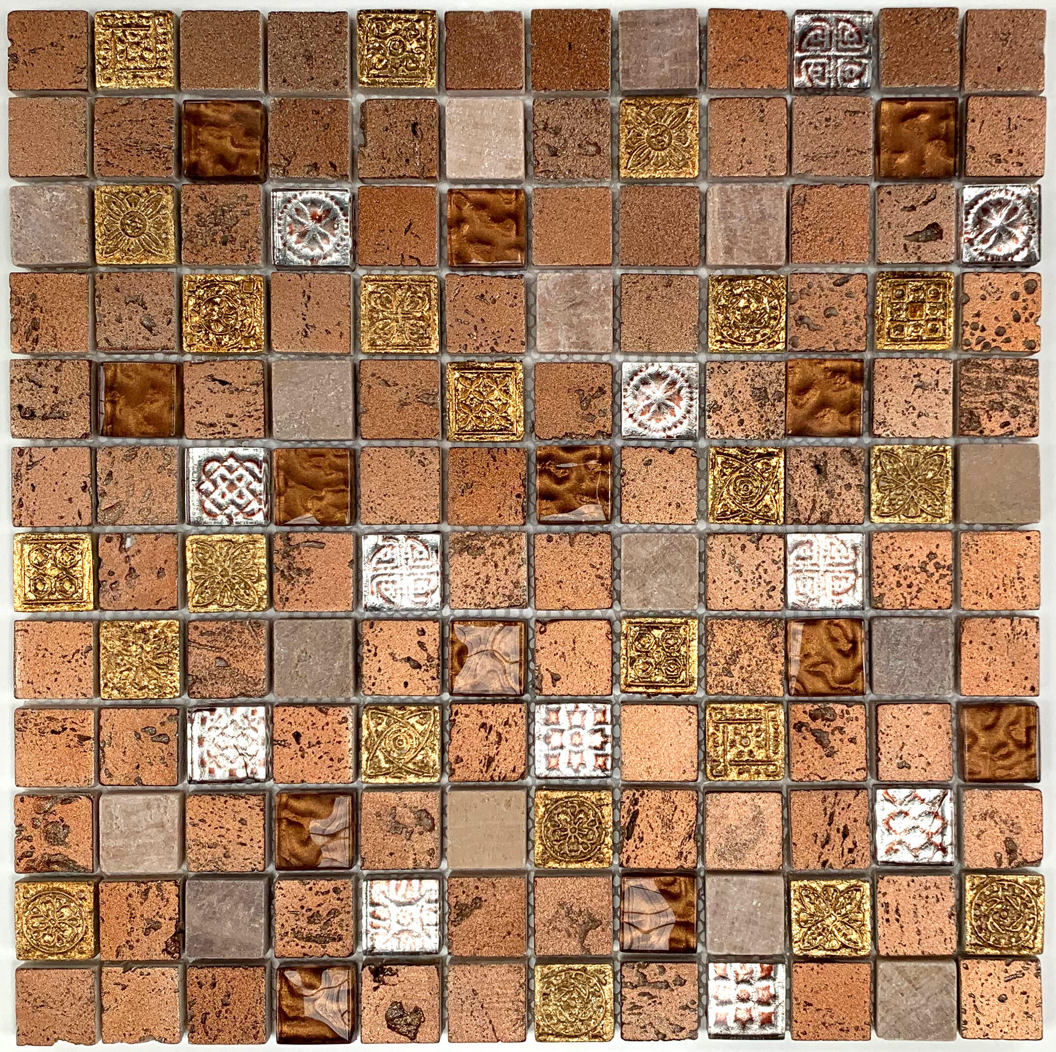 Azulejo mosaico travertino imperium efecto piedra oro 30x30 cm