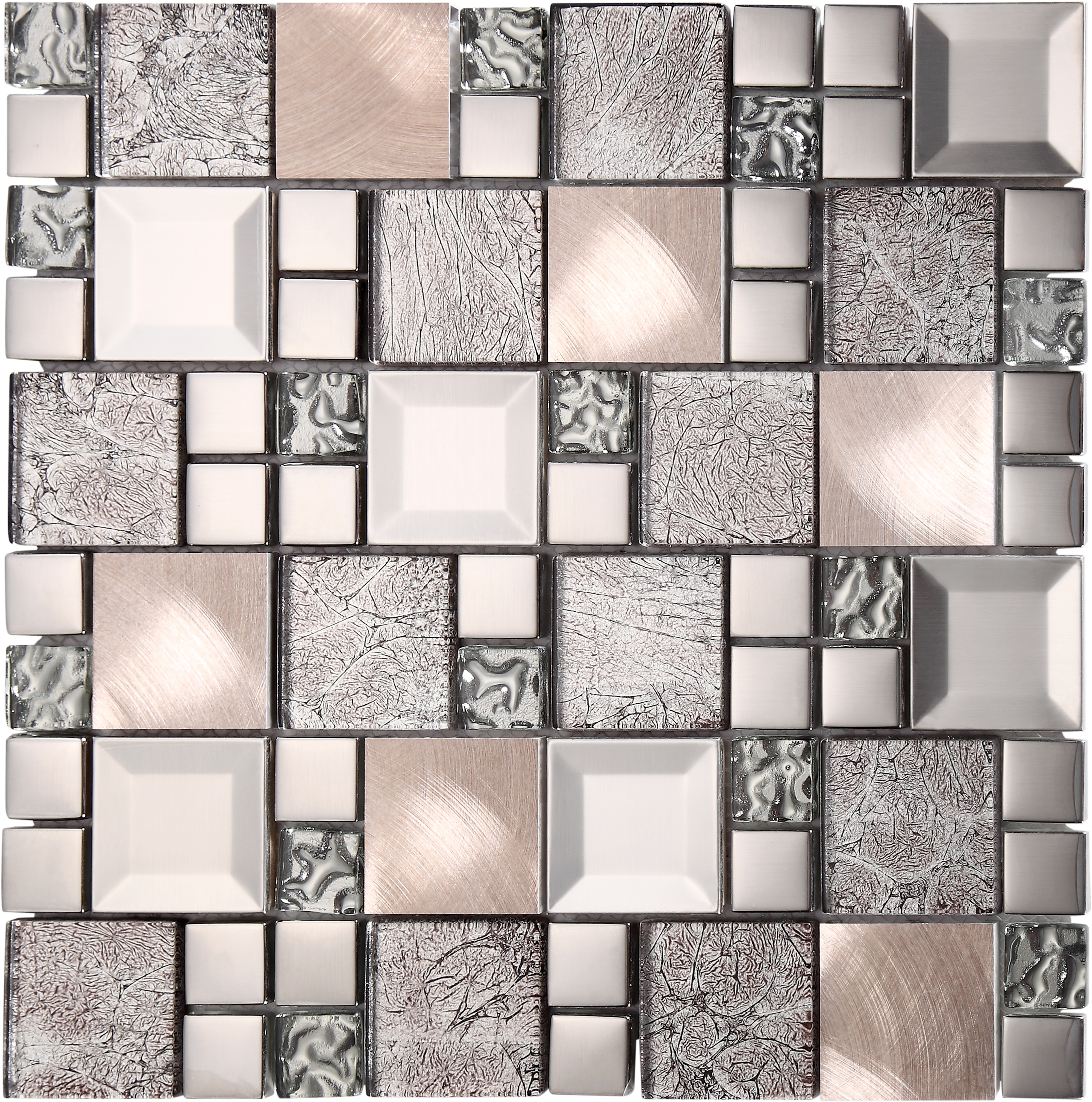 Azulejo mosaico acero inoxidable kaos efecto metal gris 30x30 cm