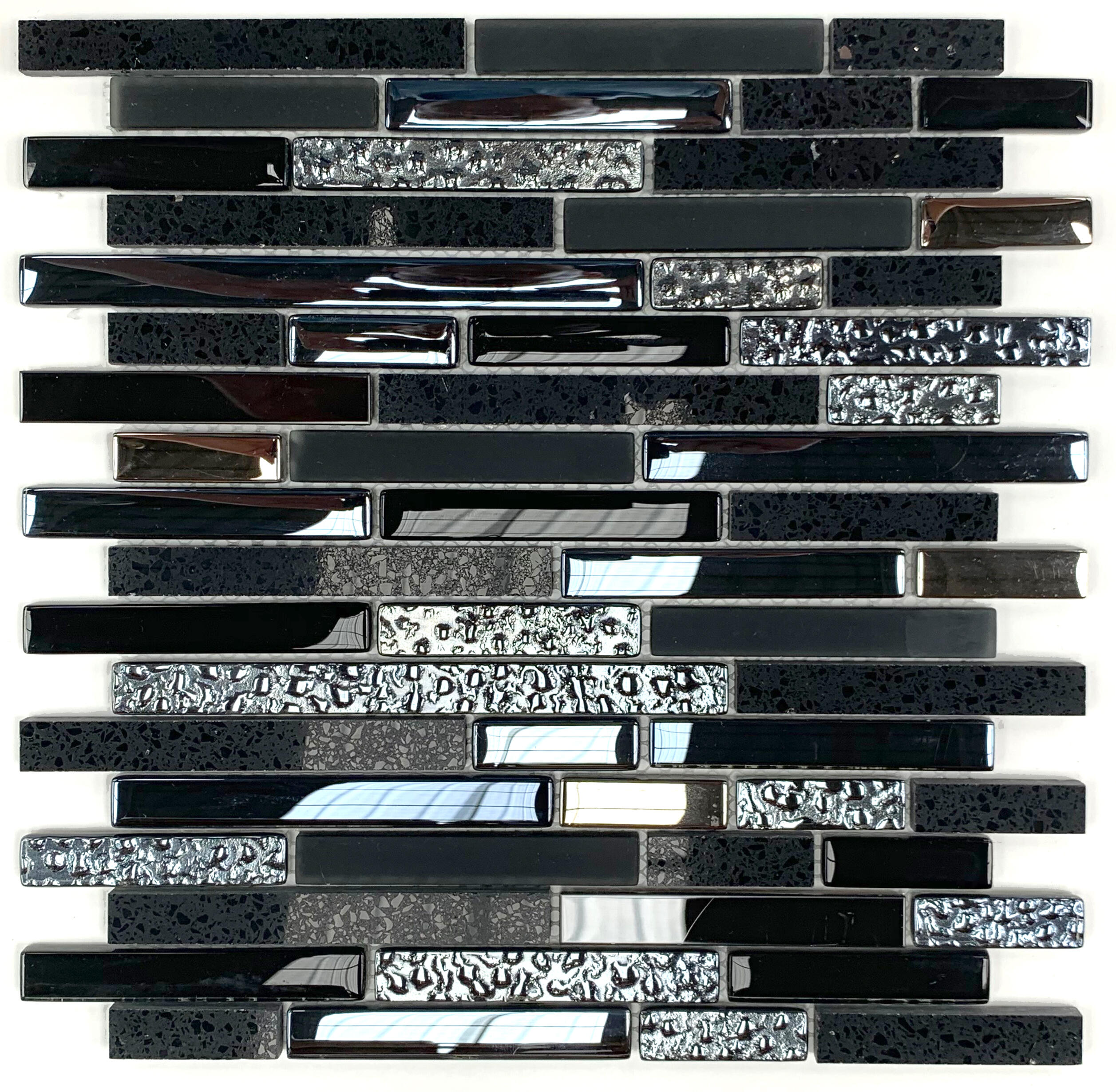Azulejo mosaico vidrio quartz efecto piedra negro 30x30 cm