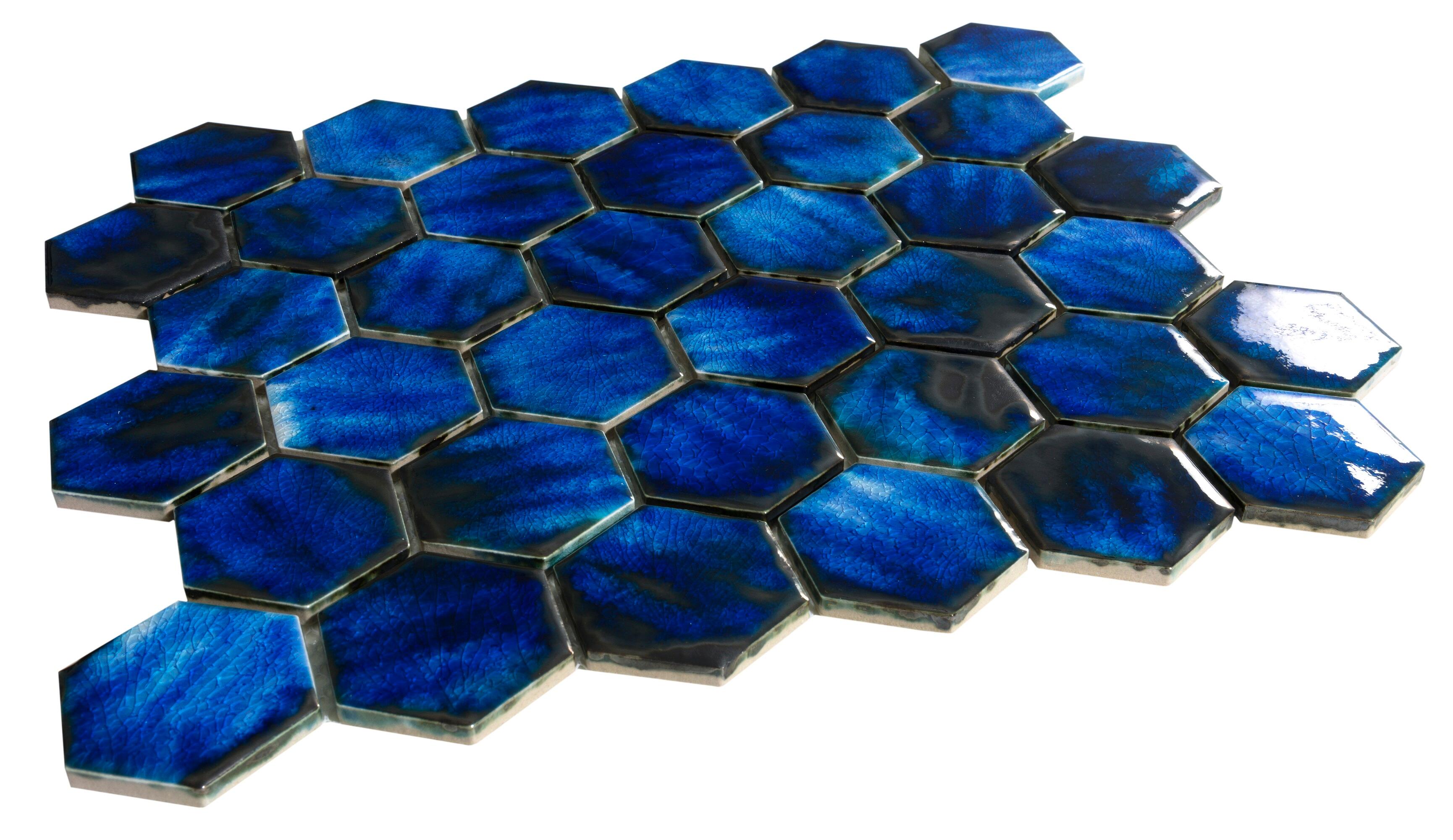 Azulejo mosaico gres porcelánico tech efecto vidrio azul 27x31.2 cm