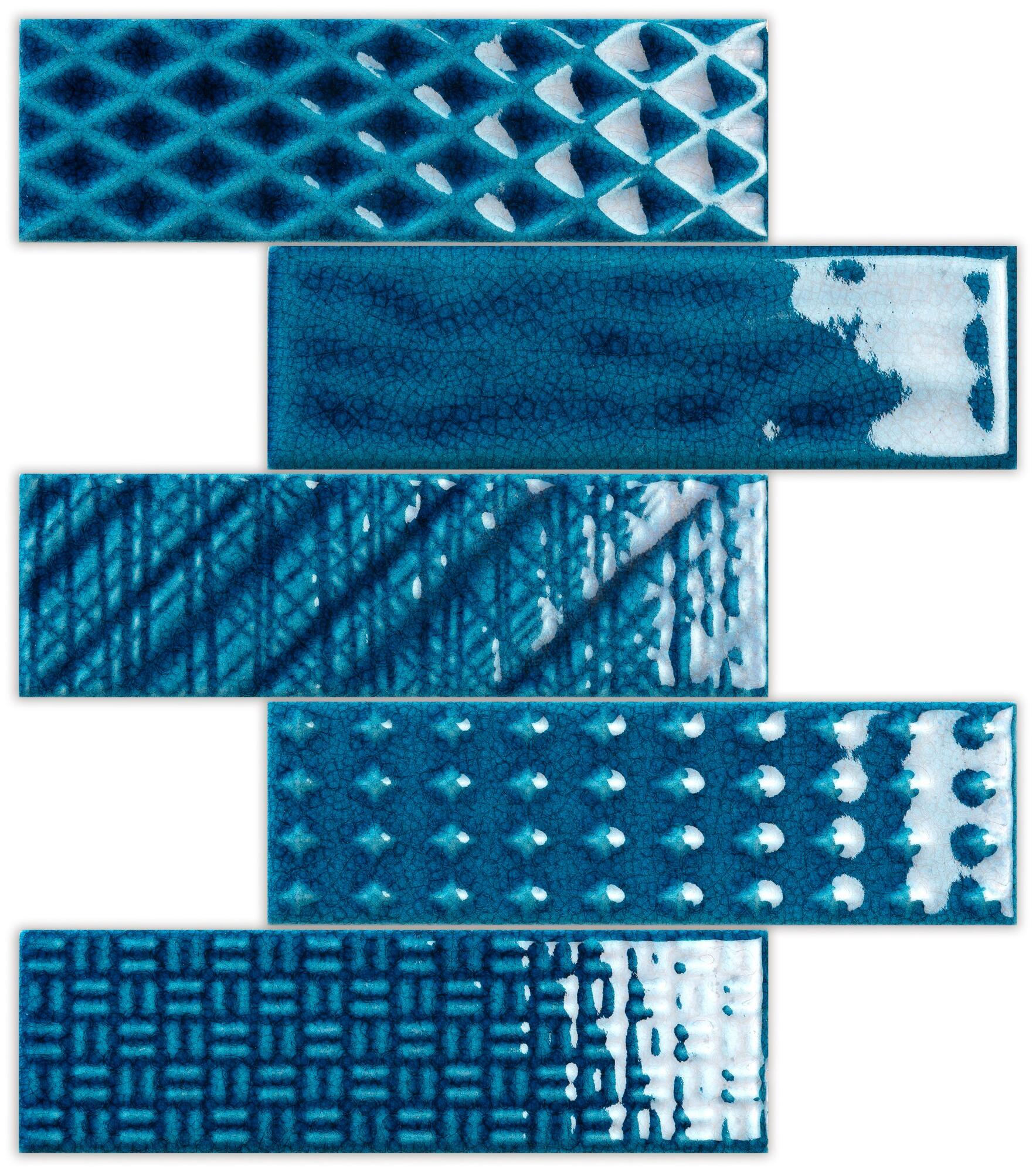 Azulejo mosaico gres porcelánico tech efecto vidrio azul 31.5x20.3 cm