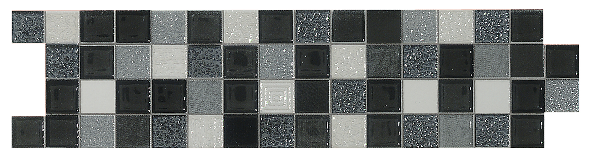 Pack de 4 listelos cerámica geo negro, blanco y gris 25x6.5cm