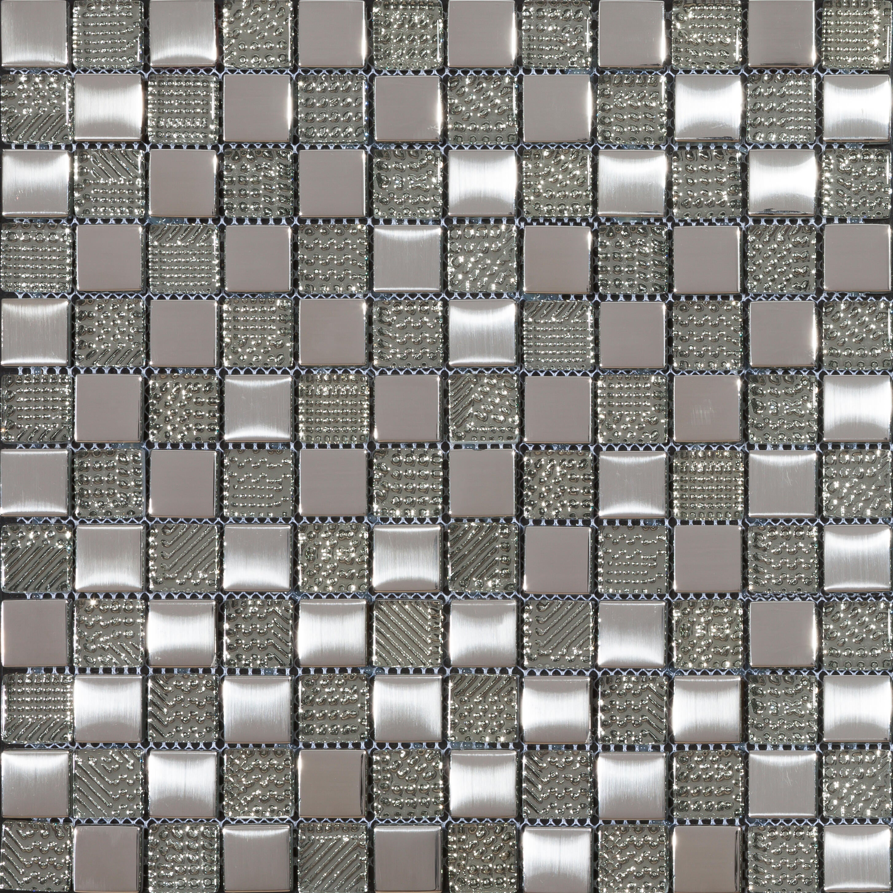 Azulejo mosaico vidrio elegance armour efecto metal plata 30x30 cm