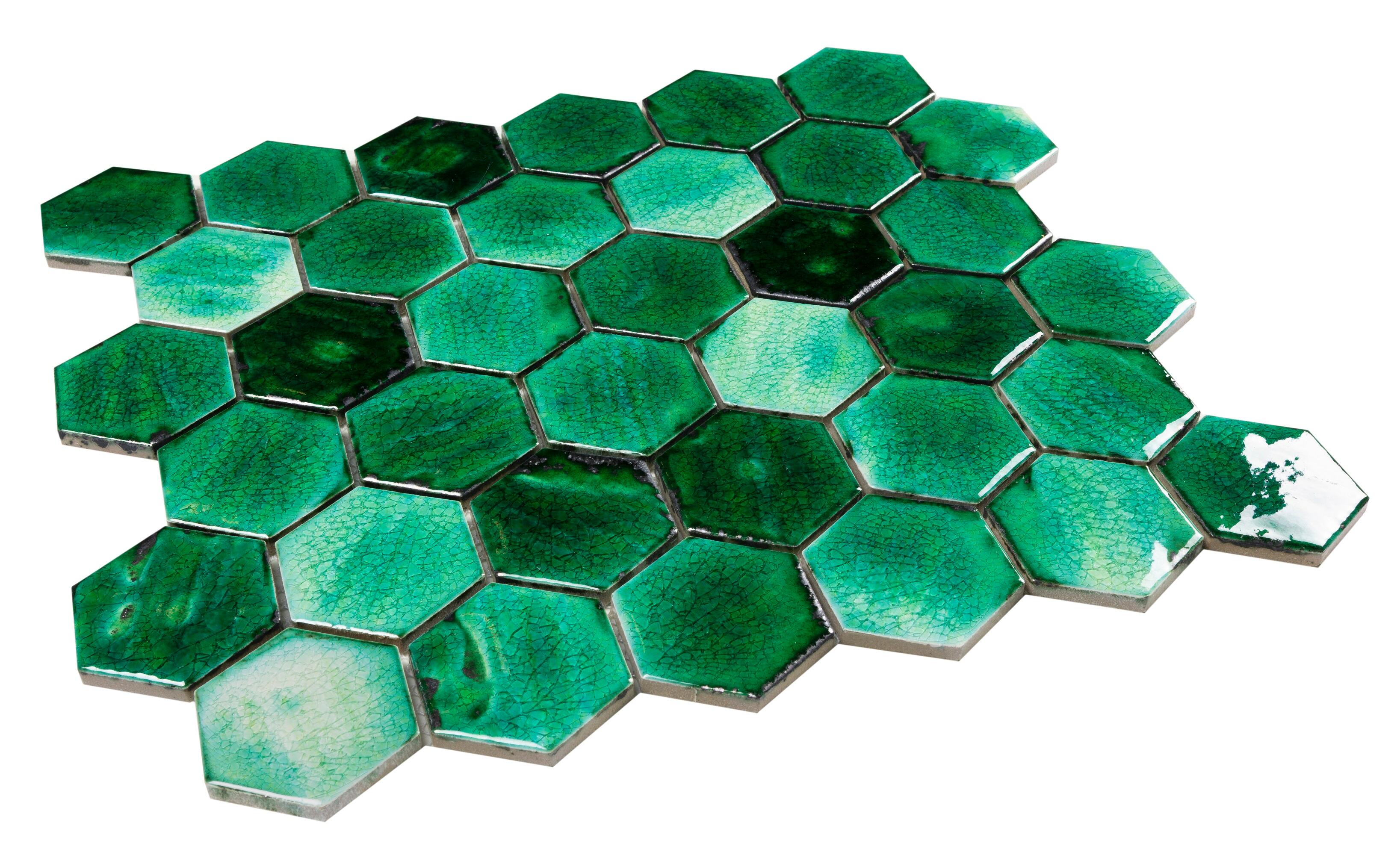 Azulejo mosaico gres porcelánico tech efecto vidrio verde 27x31.2 cm