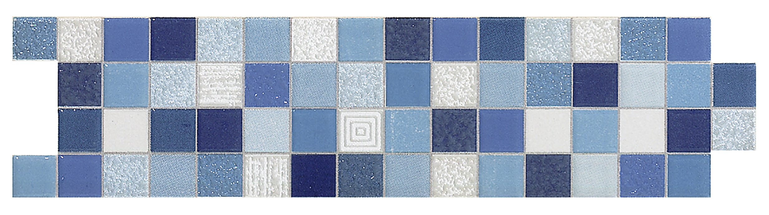 Pack de 4 listelos cerámica geo azul y blanco 25x6.5cm
