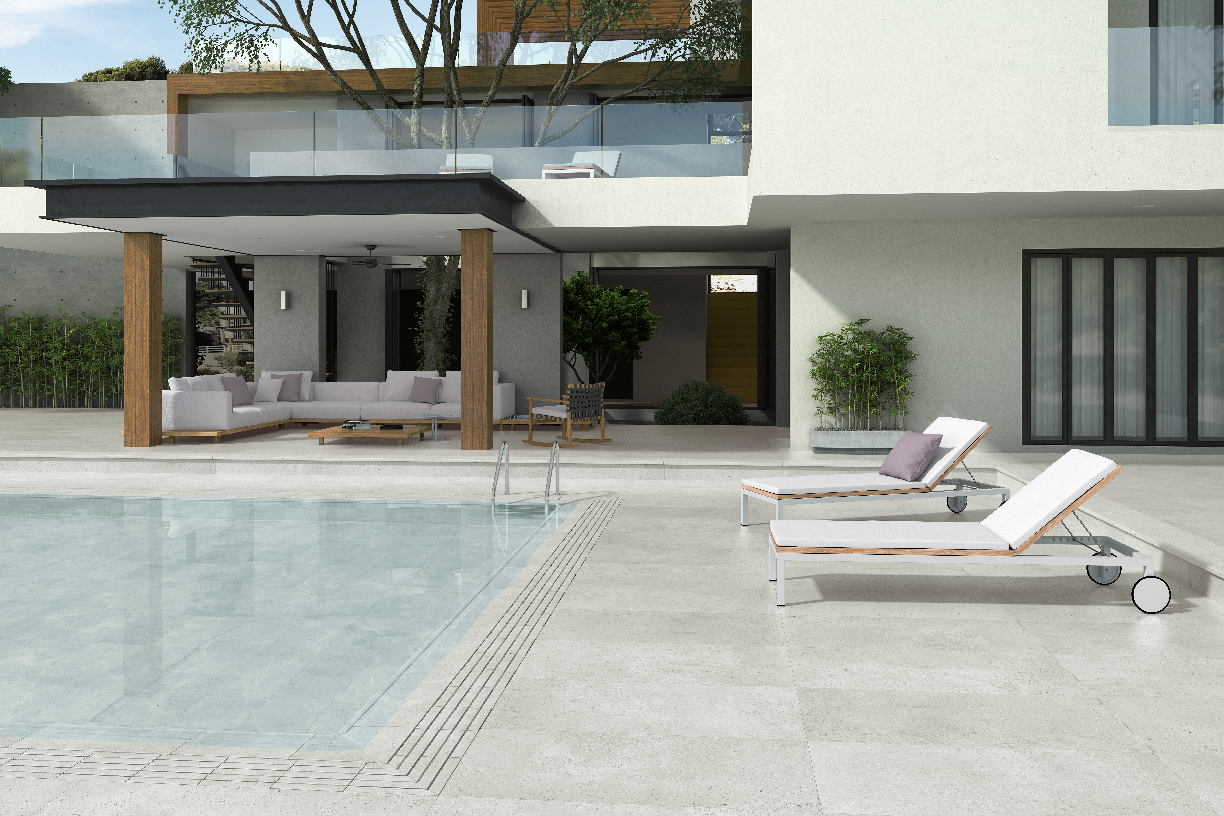 Suelo piscina pasta blanca litos efecto piedra blanco 33x66.5 cm c1