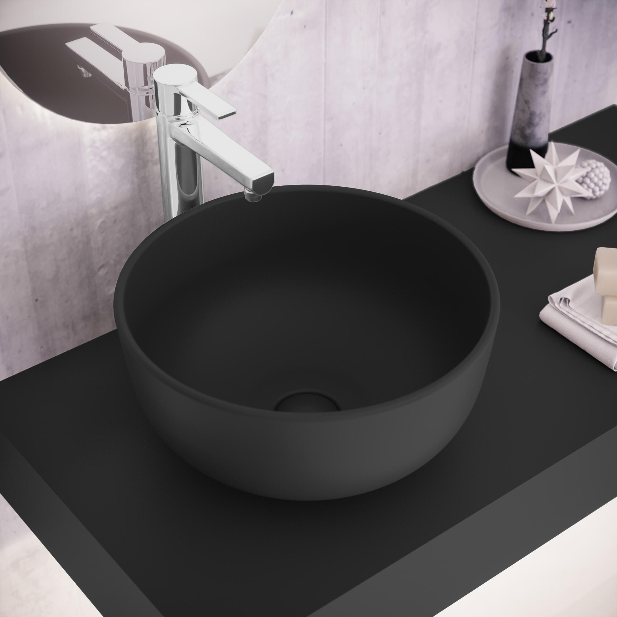 Lavabo sobre encimera de cerámica Benzo 37 cm de diámetro redondo negro mate - 3