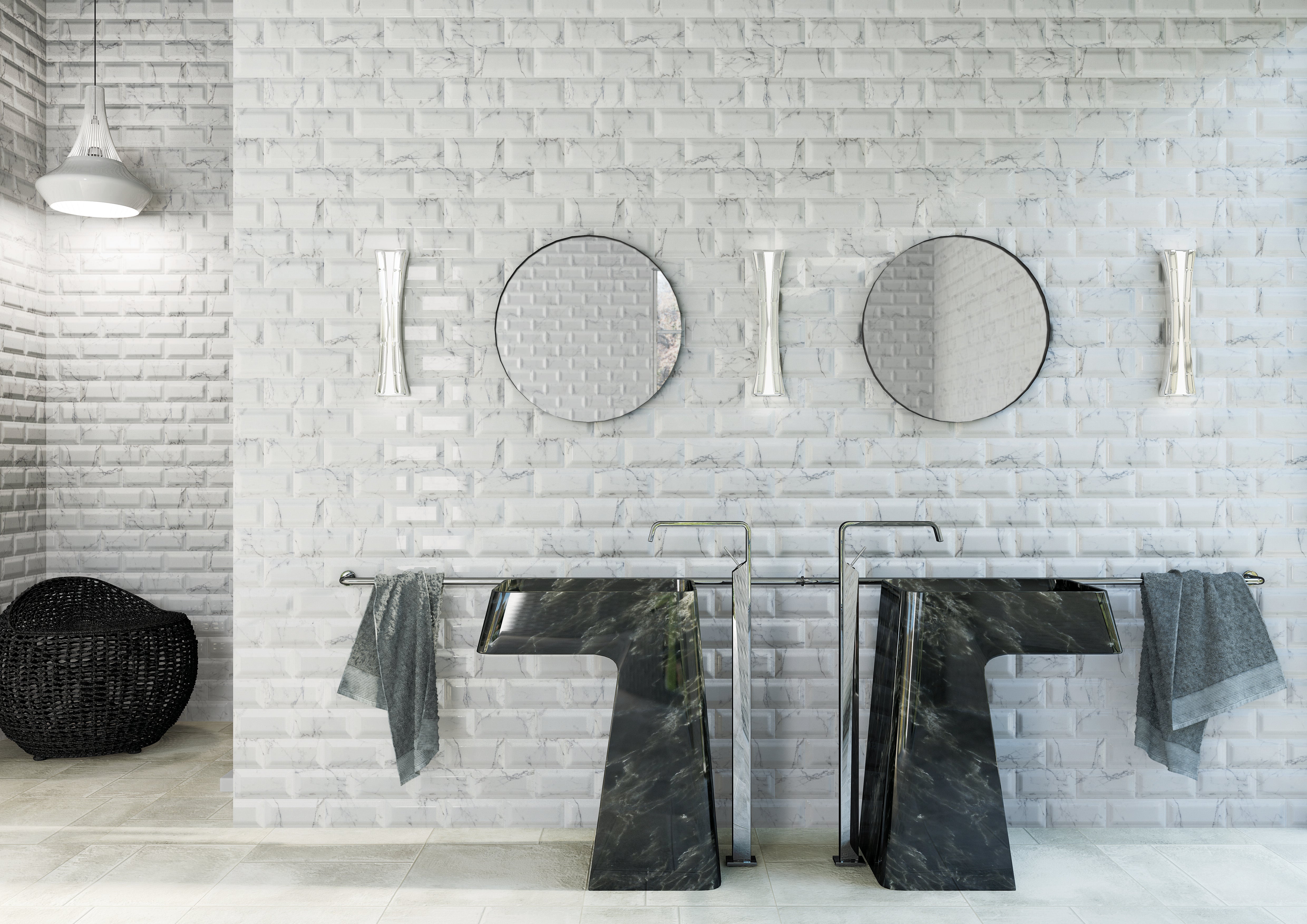 Azulejo cerámico biselado efecto mármol carrara 10x20 cm